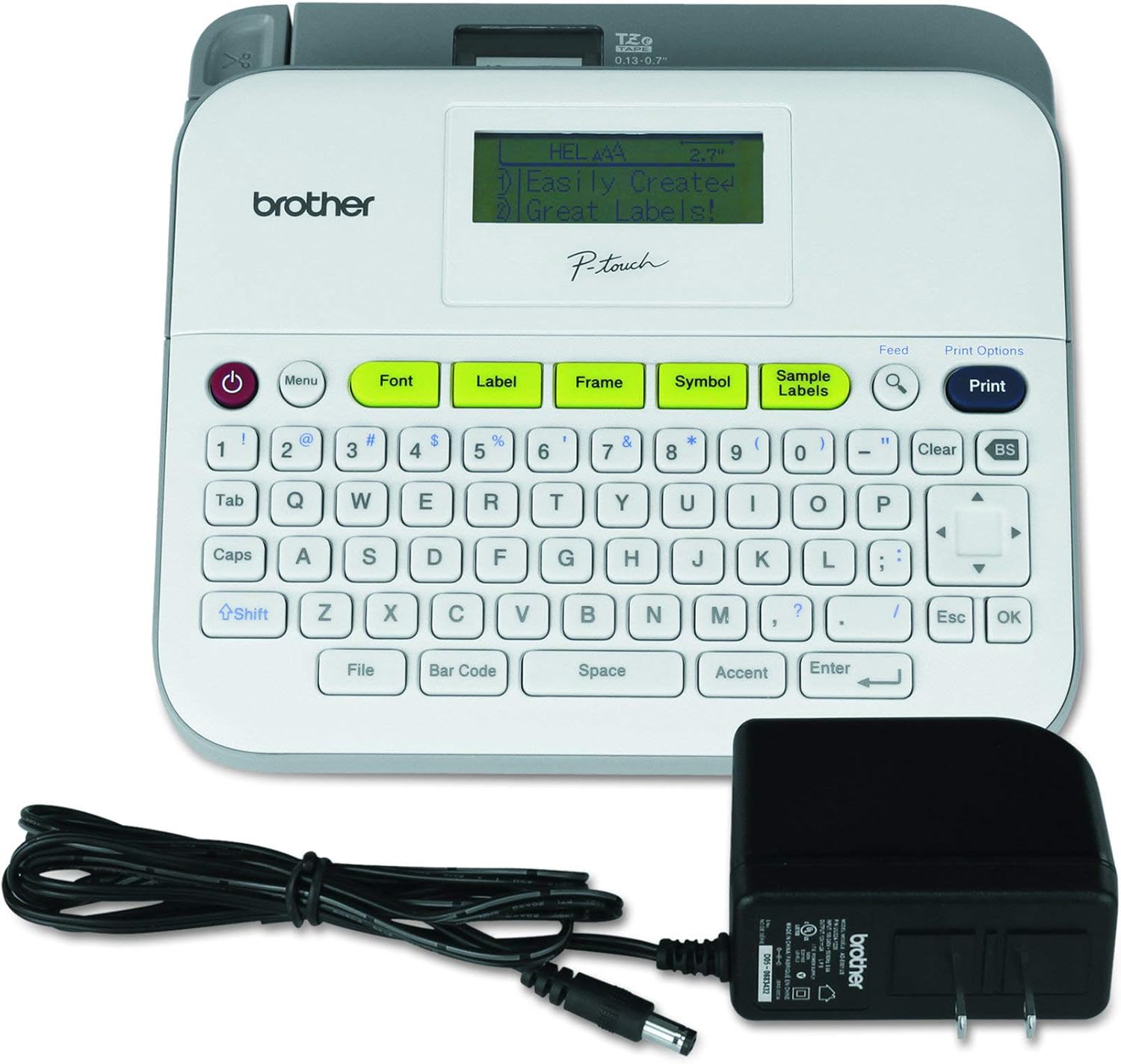 Brother P-Touch Monochrome Label Maker, Versatile Easy-to-Use Labeler, PTD400AD, AC Adapter, QWERTY Keyboard, Multiple Line Labeling, White