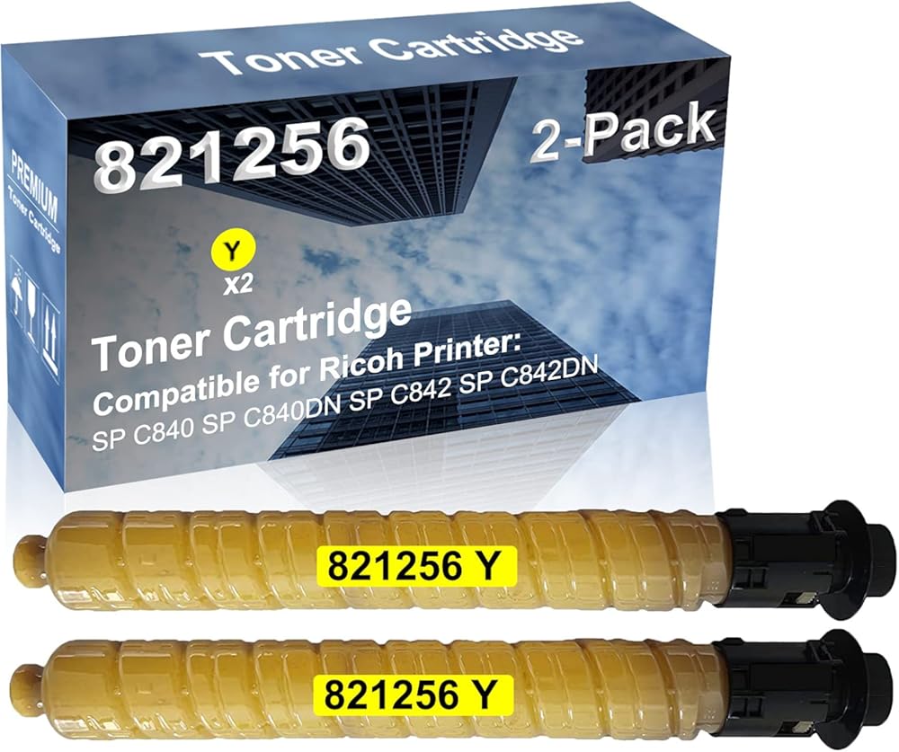 2-Pack (Yellow) Compatible High Yield 821256 Laser Printer Toner Cartridge Used for Ricoh SP C840, SP C840DN, SP C842, SP C842DN Printer