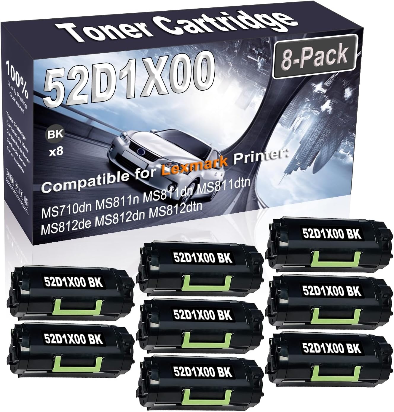 Kolasels 8-Pack (Black) Compatible High Yield 521X 52D1X00 Printer Cartridge use for MS710dn MS811n MS811dn MS811dtn MS812de Printer