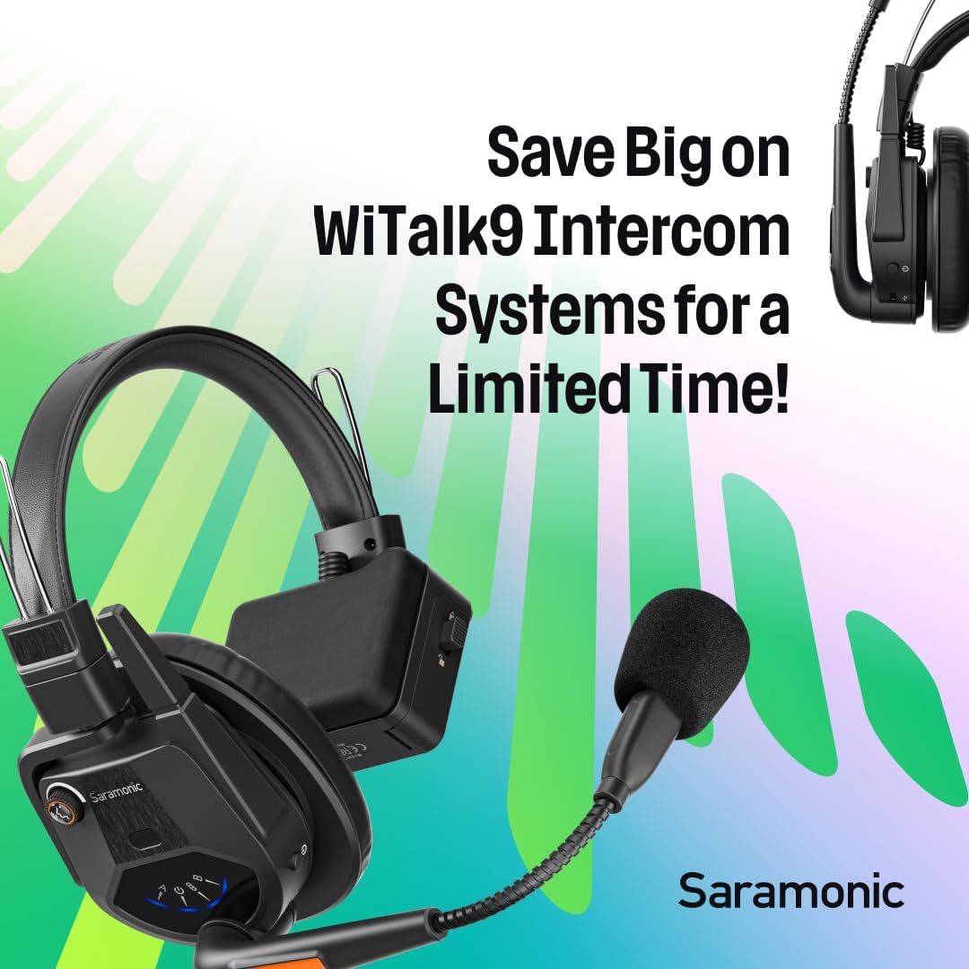 Saramonic WiTalk9-3S 3-Person 1.9GHz Full-Duplex Wireless Intercom System with 500m Range, expandable to 30 Users, 6 Batteries, 6-Bay Charger & Case