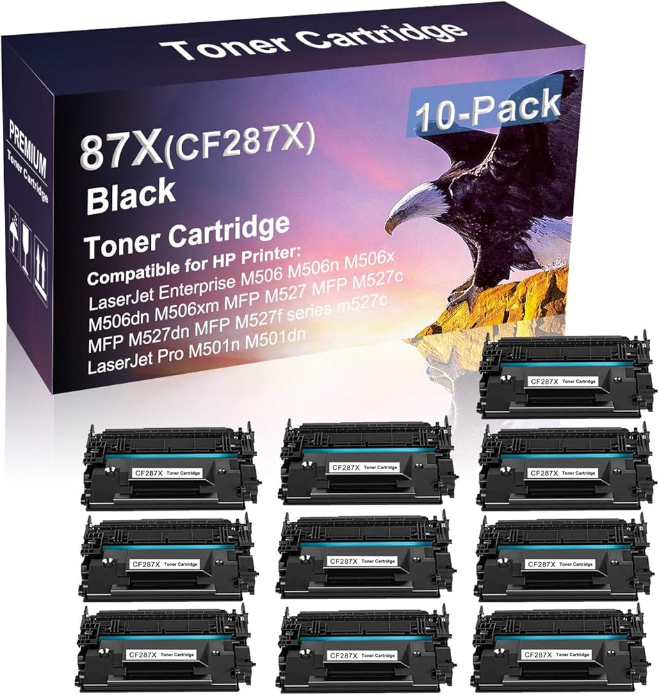 10 Pack Compatible High Capacity Black 87X | CF287X Black Toner Cartridge use for HP Enterprise M506 M506n M506x M506dn Printer