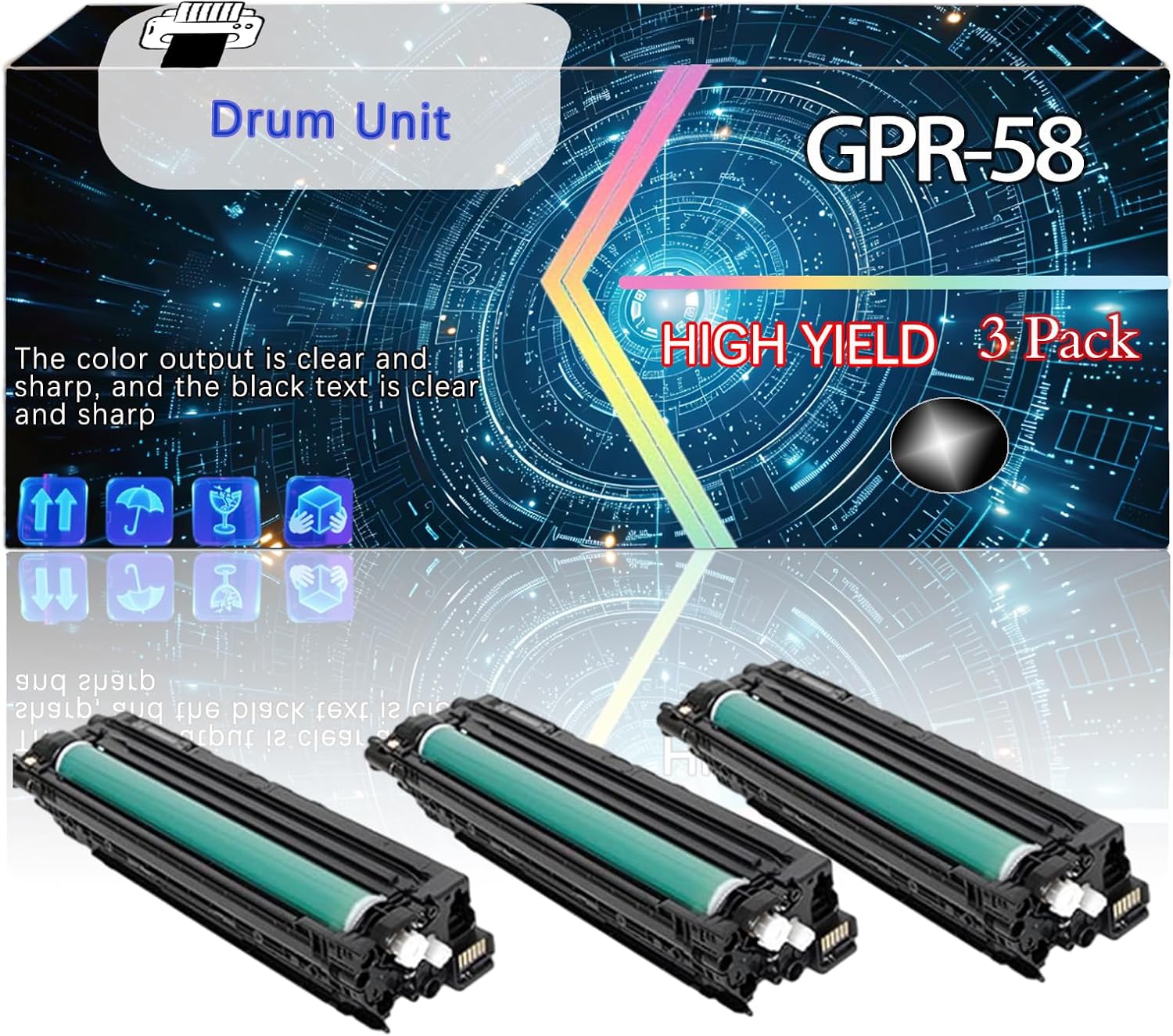 GPR-58 Compatible for Canon imageRUNNER Advance C256iF II C256iF III C356iF II C356iF III DX C257iF DX C357iF Printers, Replacement Drum Unit High Yield Printer Accessories (3 Pack Black)