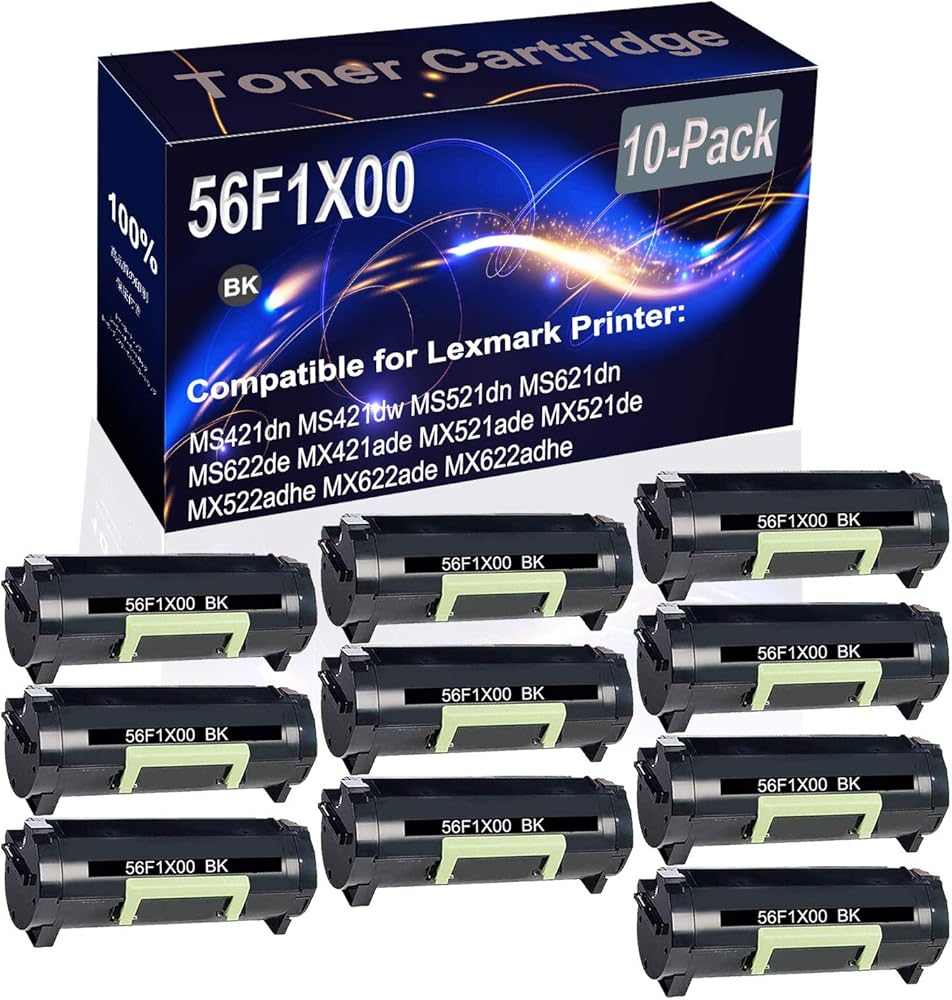 Kolasels 10-Pack (Black) Compatible MS421dn MS421dw MS521dn MS621dn MS622de MX421ade MX521ade Laser Printer Cartridge (High Capacity) Replacement for 56F1X00 Printer Cartridge