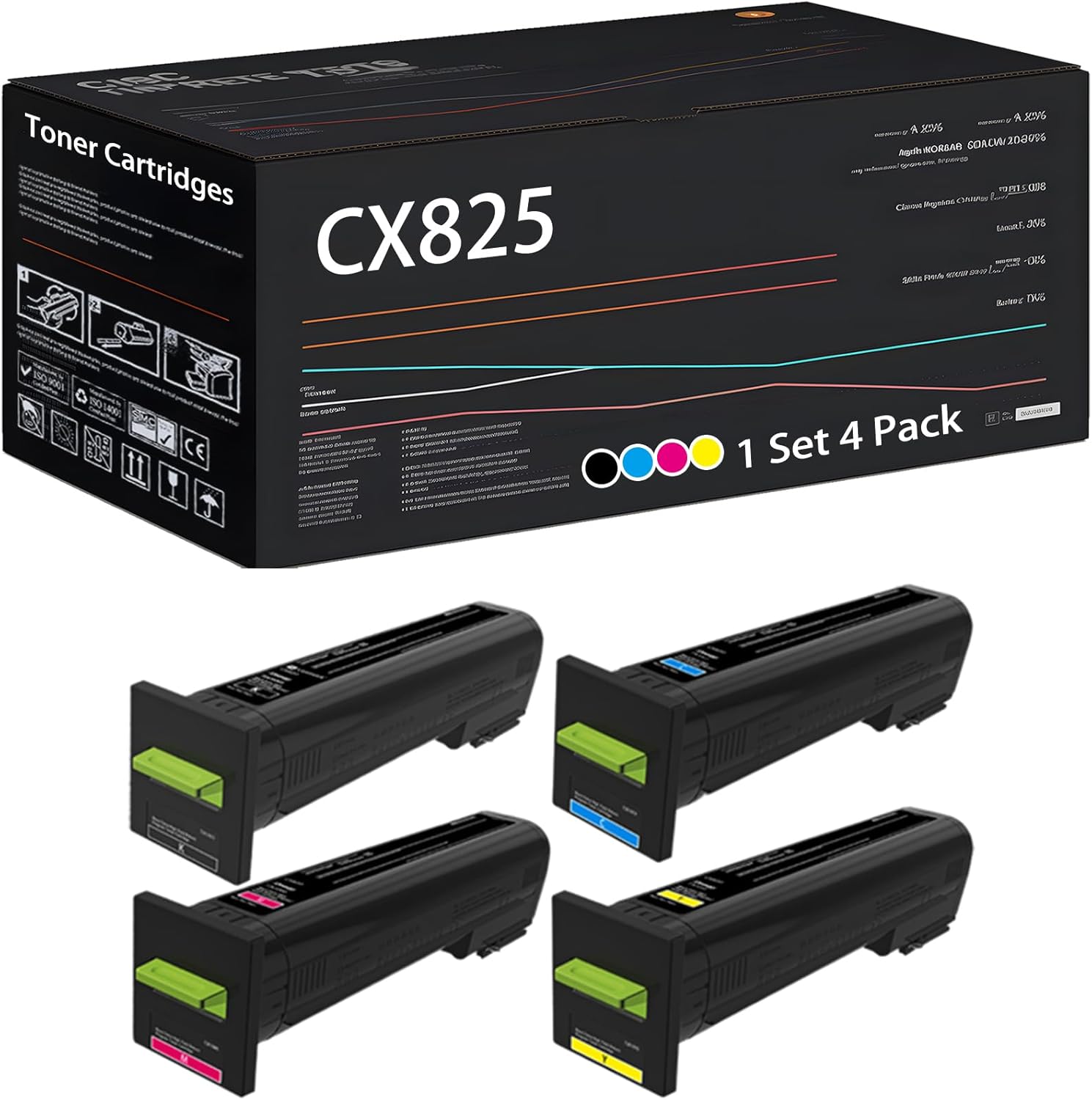CX825 Toner Cartridges Compatible for Lexmark CX825de CX825dte CX825dtfe CX860de CX860dte CX860dtfe Printers, High Yield 9000 Pages (Multicolor)