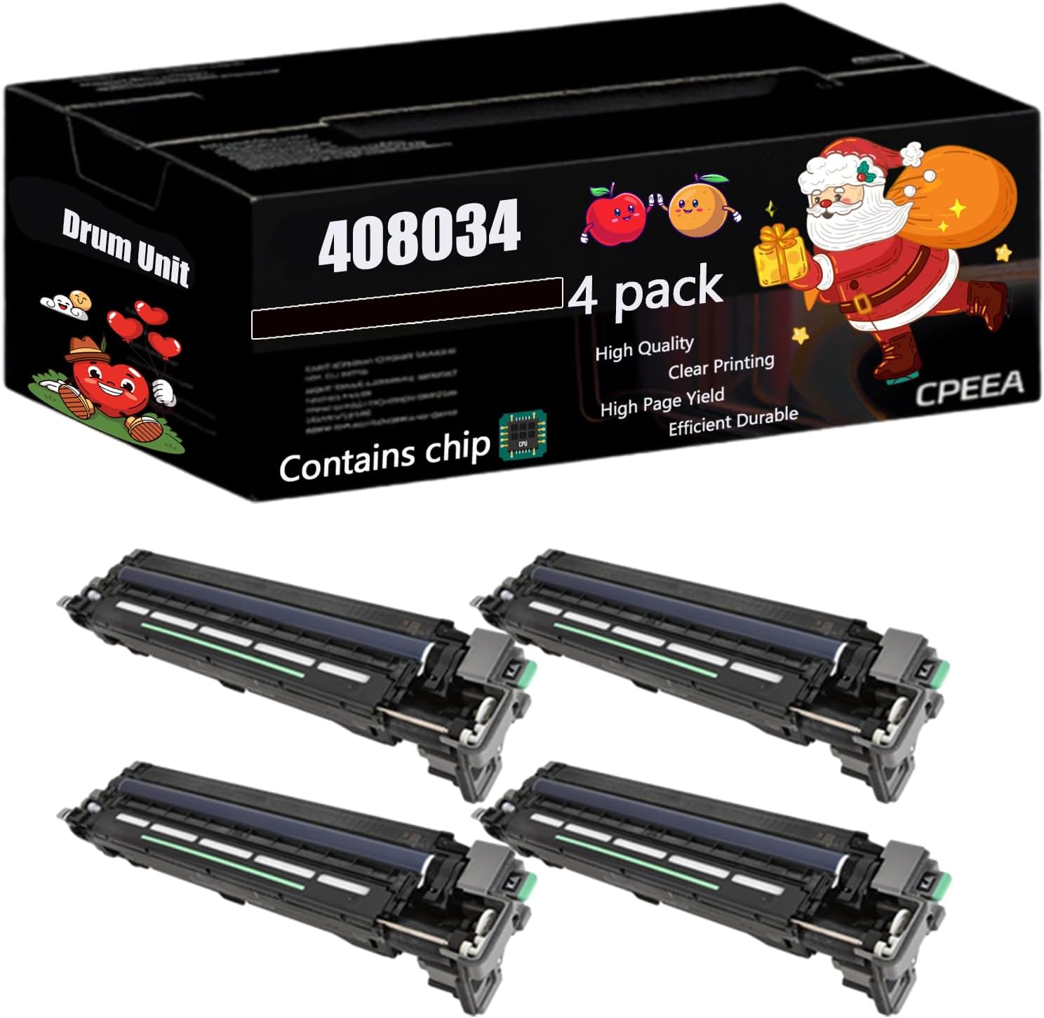 Compatible for Ricoh 408034 408035 Drum Unit Work for Ricoh SP C842dn C840dn Printers, with Chip, High Yield 70000 Pages, Clear Printing (4 Pack Black)