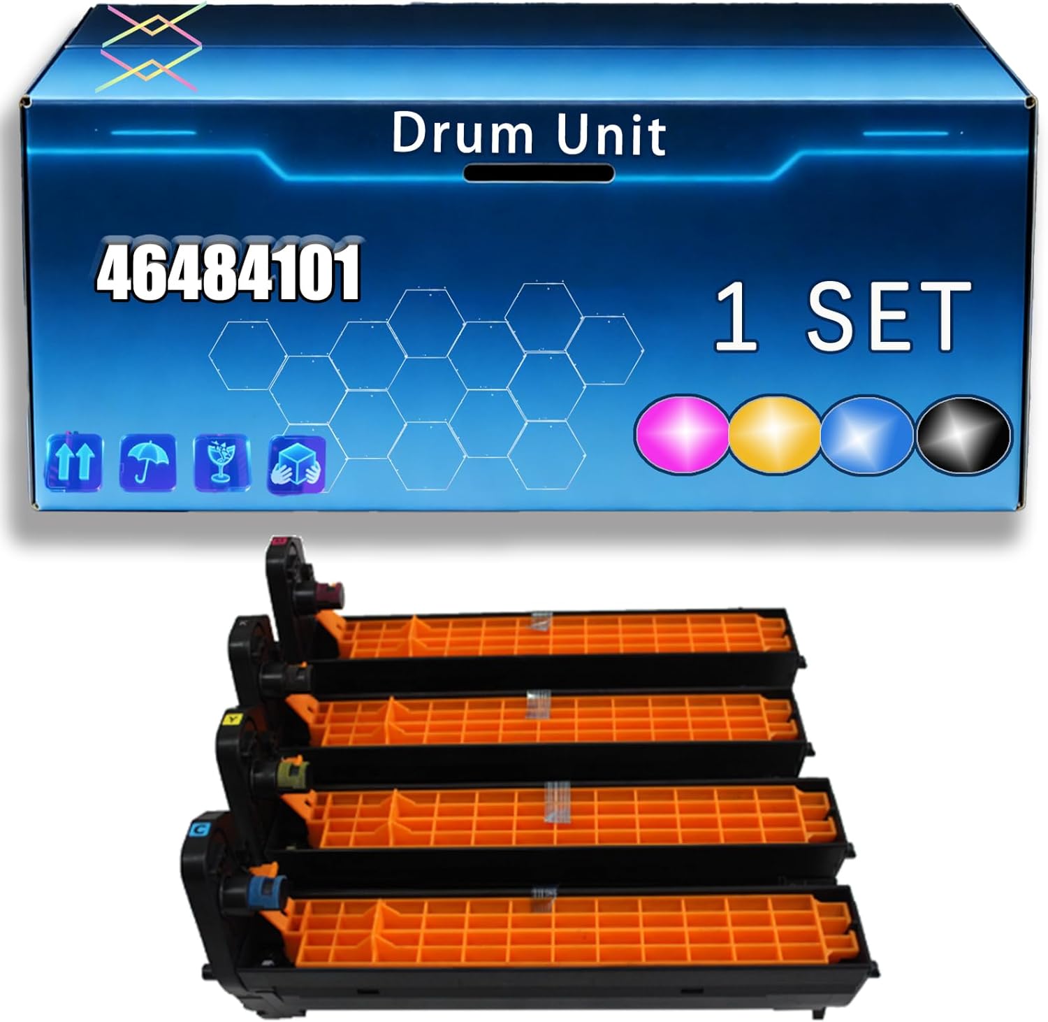 46484101 Drum Unit Compatible for Okidata OKI C532 C532dn MC573 MC573dn Printers, with Chip, Bright Colors Clear Printing (4-Pack BK/C/M/Y)