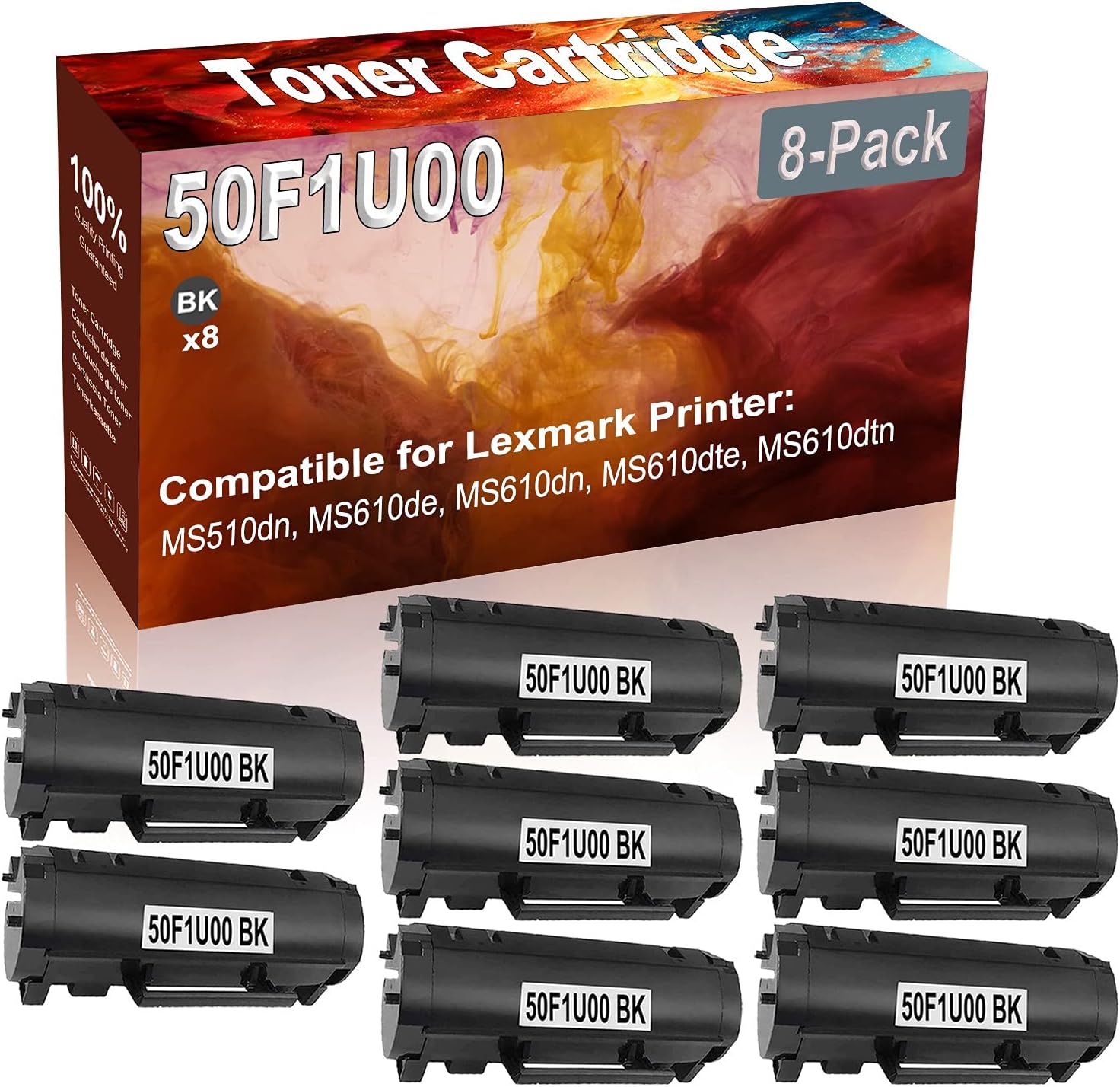 Credibility Store 8-Pack (Black) Compatible High Yield 50F0UA0 (500UA) Printer Cartridge use for MS510dn MS610de MS610dn MS610dte MS610dtn Printer