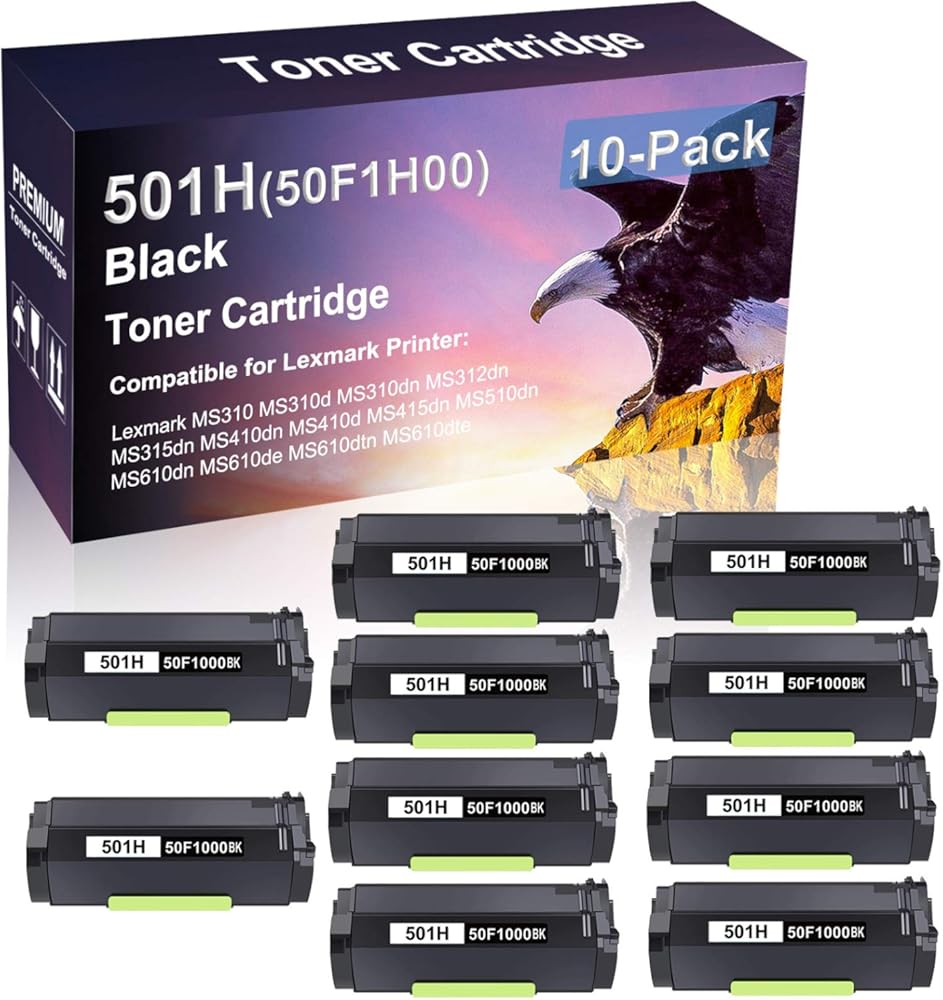 Credibility Store 10 Pack (Black) Compatible Toner Cartridge Replacement for 501H | 50F1H00 Black Toner Cartridge use for MS410dn MS410d MS415dn MS510dn MS610dn Printer (High Yield)