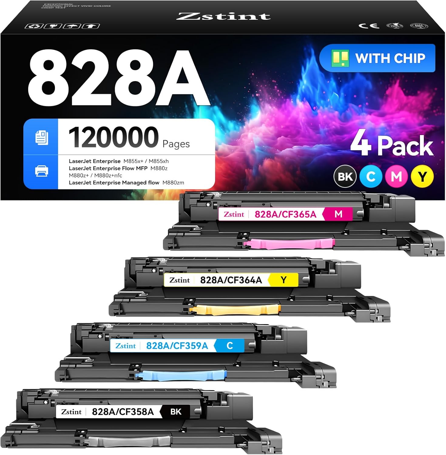 828A Toner Cartridge Set 4-Pack CF358A CF359A CF364A CF365A Image-Drum Compatible HP 828A Drum Unit Works with HP Color Laserjet Enterprise Flow MFP M880z M880z+ M855x+ M855xh M855dh M880 M855 Printer