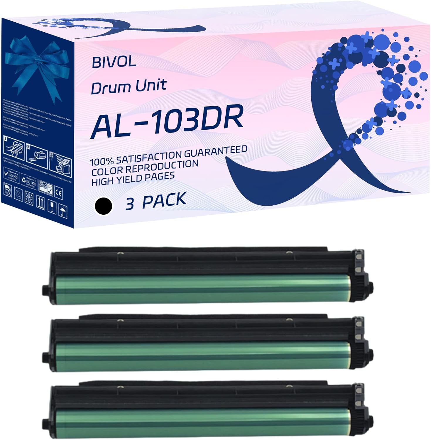 BIVOL AL-103DR Drum Unit Compatible for Sharp AL-1035HW AL-1031W Printers, with Chip, High Yield 8000 Pages, Vivid Colors (3 Pack Black)