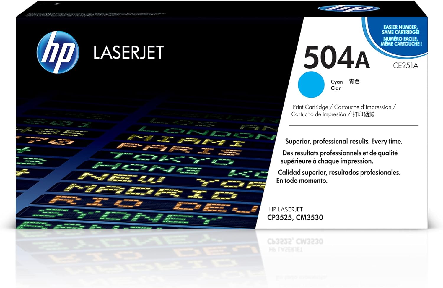 HP 504A Cyan Toner Cartridge | Works Color Laserjet CM3530, CP3525 Series | CE251A