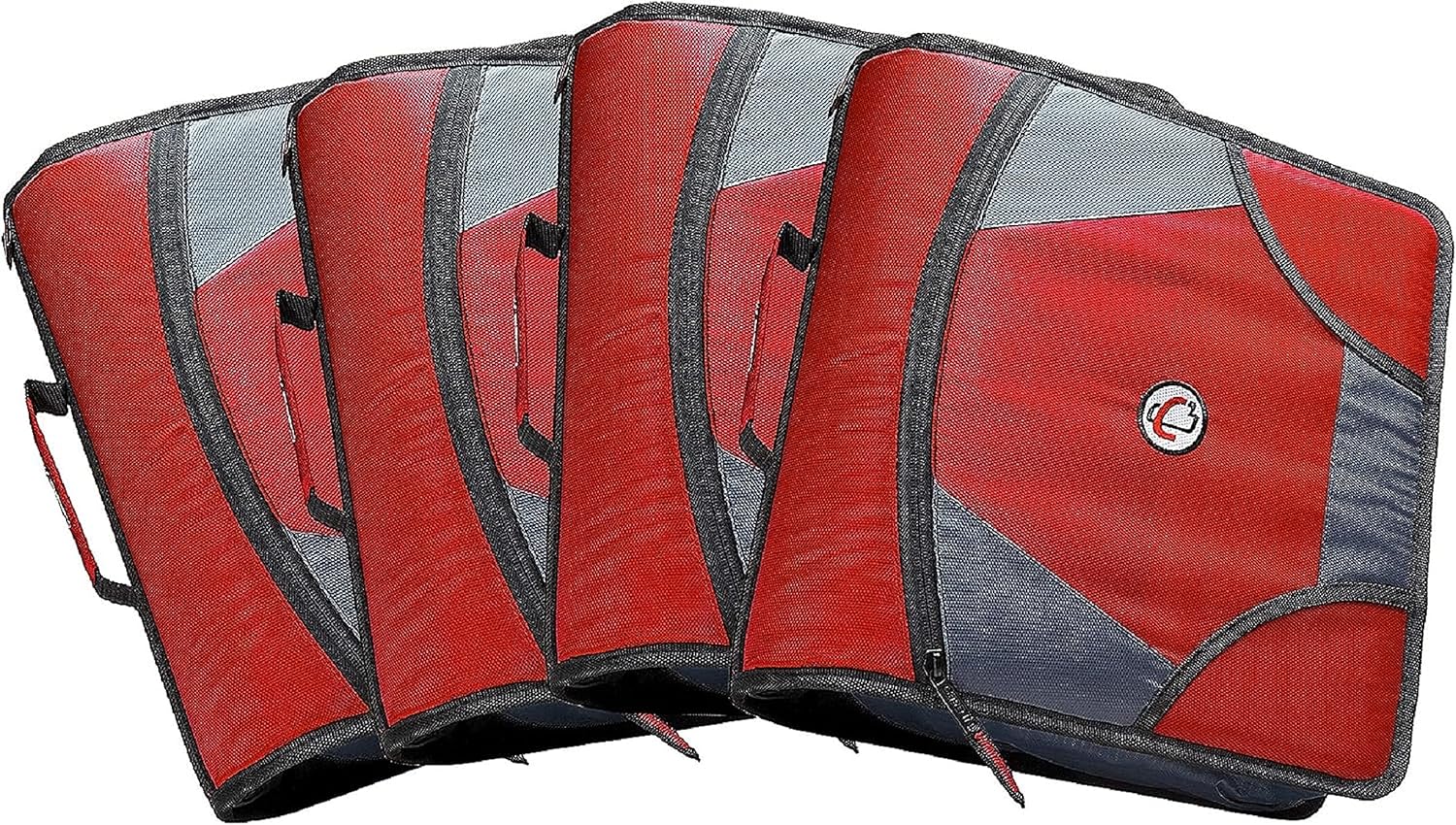 Case-it King Sized Zip Tab School Zipper Binder | 4-Inch D-Rings, 800 Sheet Capacity, 5-Subject Expanding File Folder, Multiple Pockets & Storage Organizer, Shoulder Strap | D-186 Red | 4 Pack