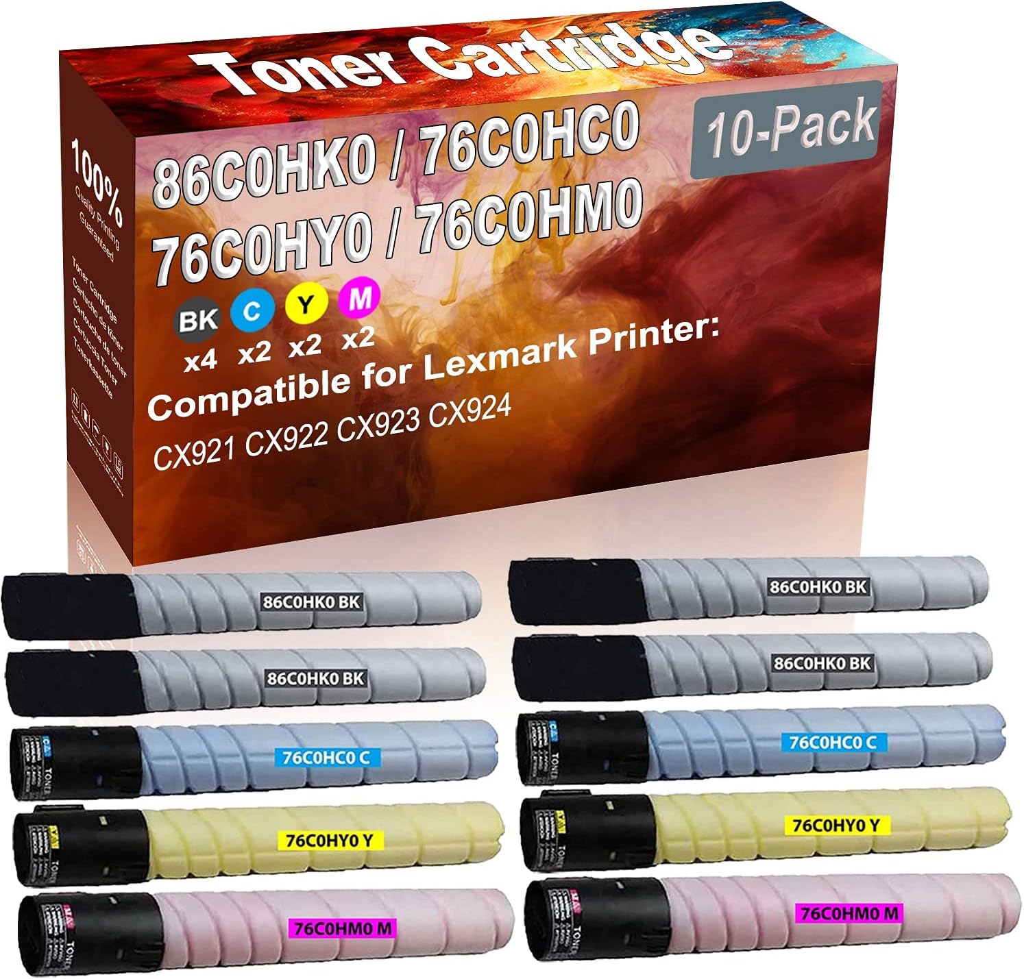 Credibility Store 10-Pack (4BK+2C+2Y+2M) Compatible CX921 CX922 Laser Printer Toner Cartridge (High Capacity) Replacement for 86C0HK0 76C0HC0 76C0HY0 76C0HM0 Printer Toner Cartridge