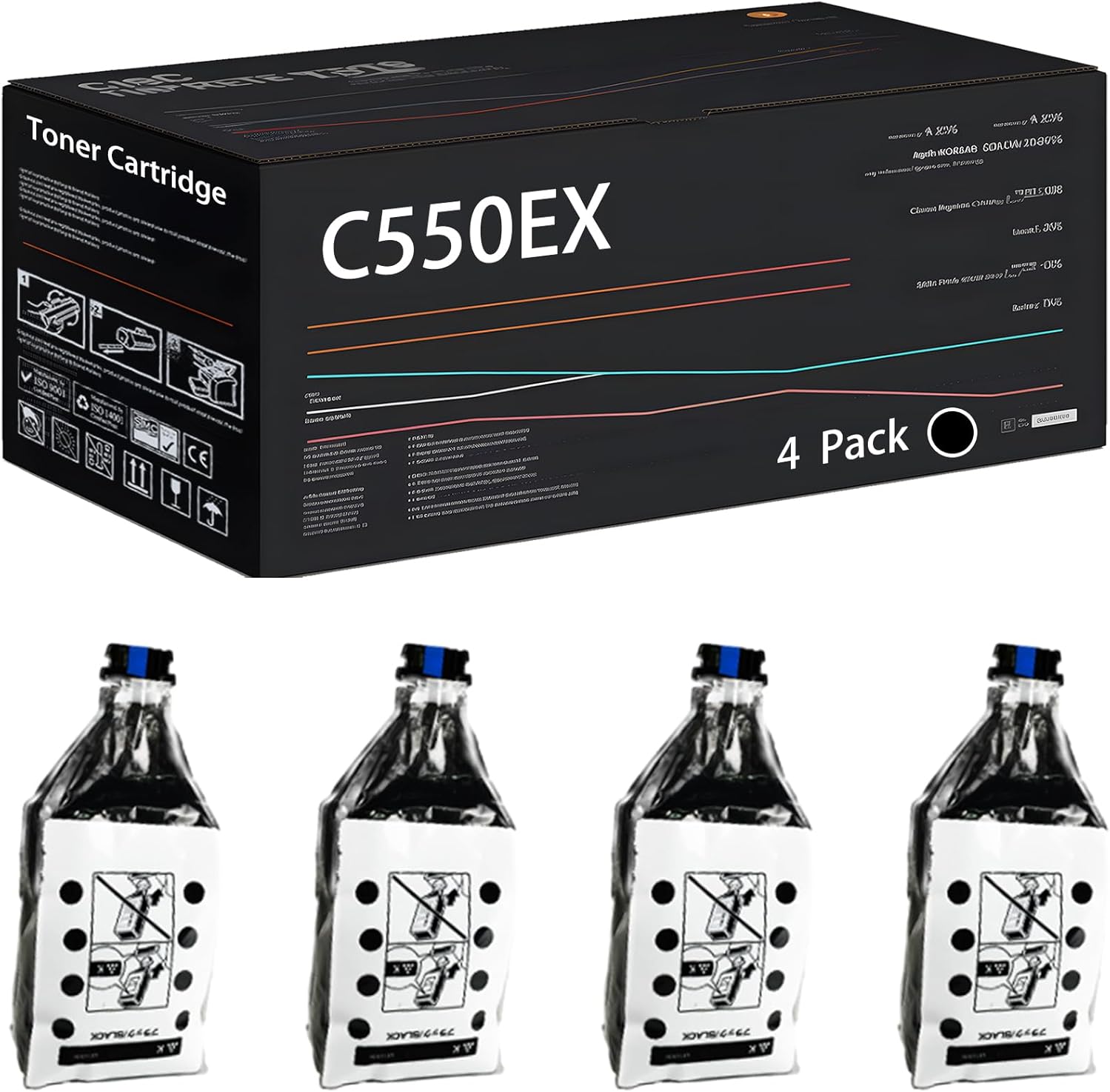 UVUMB Compatible with Ricoh C550EX Toner Cartridge Work for Ricoh Pro C700EX Printers, with Chip, High Yield 43200 Pages, High-Definition Printing (4 Pack Black)