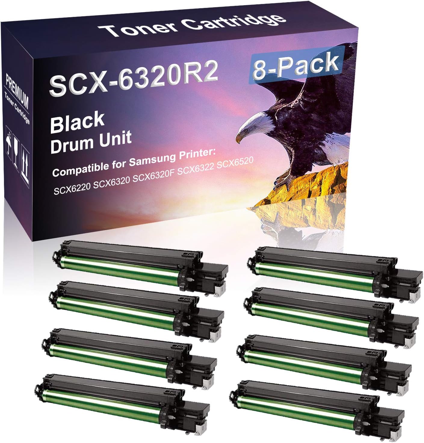 8 Pack (Black) Compatible High Capacity 6320R2 SCX-6320R2 Drum Unit Use for Samsung SCX6220 SCX6320 SCX6320F SCX6322 SCX6520 Printer