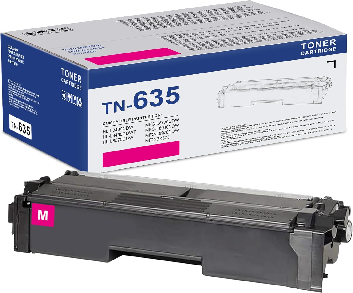 TN635M TN-635M Toner Cartridge Replacement for Brother TN-635 TN635 Magenta Toner Cartridge with HL-L8430CDW HL-L8570CDW MFC-L8730CDW MFC-L8970CDW, 1 Pack