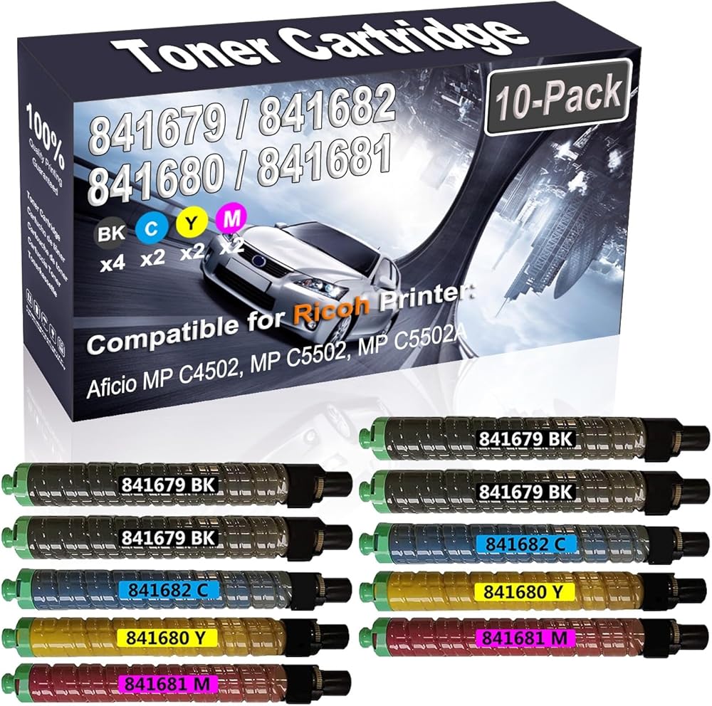 Kolasels 10-Pack (4BK+2C+2Y+2M) Compatible Aficio MP C4502 MP C5502 Laser Printer Toner Cartridge (High Capacity) Replacement for Ricoh 841679 841682 841680 841681 Printer Toner Cartridge