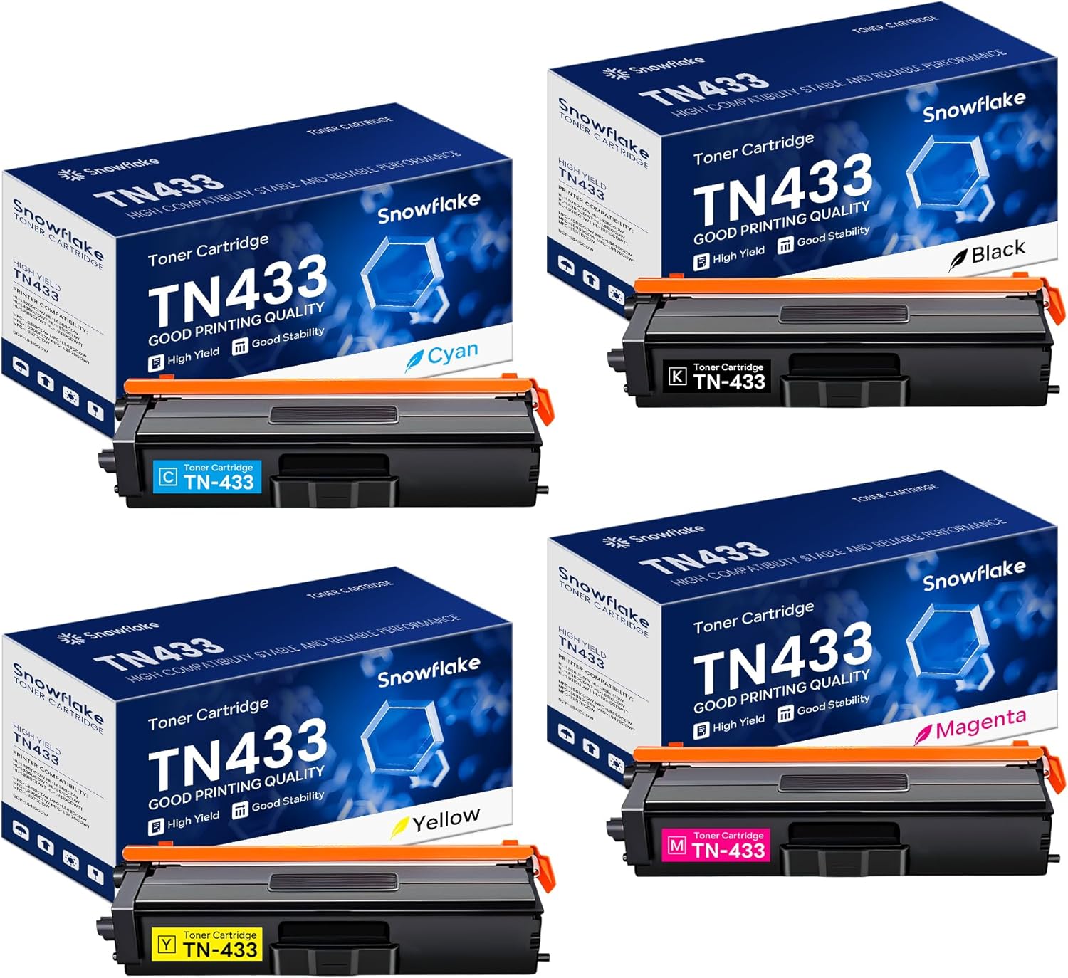 TN433 TN-433 Toner Cartridge Set 4 Pack Compatible TN433BK TN433C TN433M TN433Y Replacement for Brother TN433 TN-433 TN 433 MFC-L8900CDW HL-L8360CDW MFC-L8610CDW Printer.
