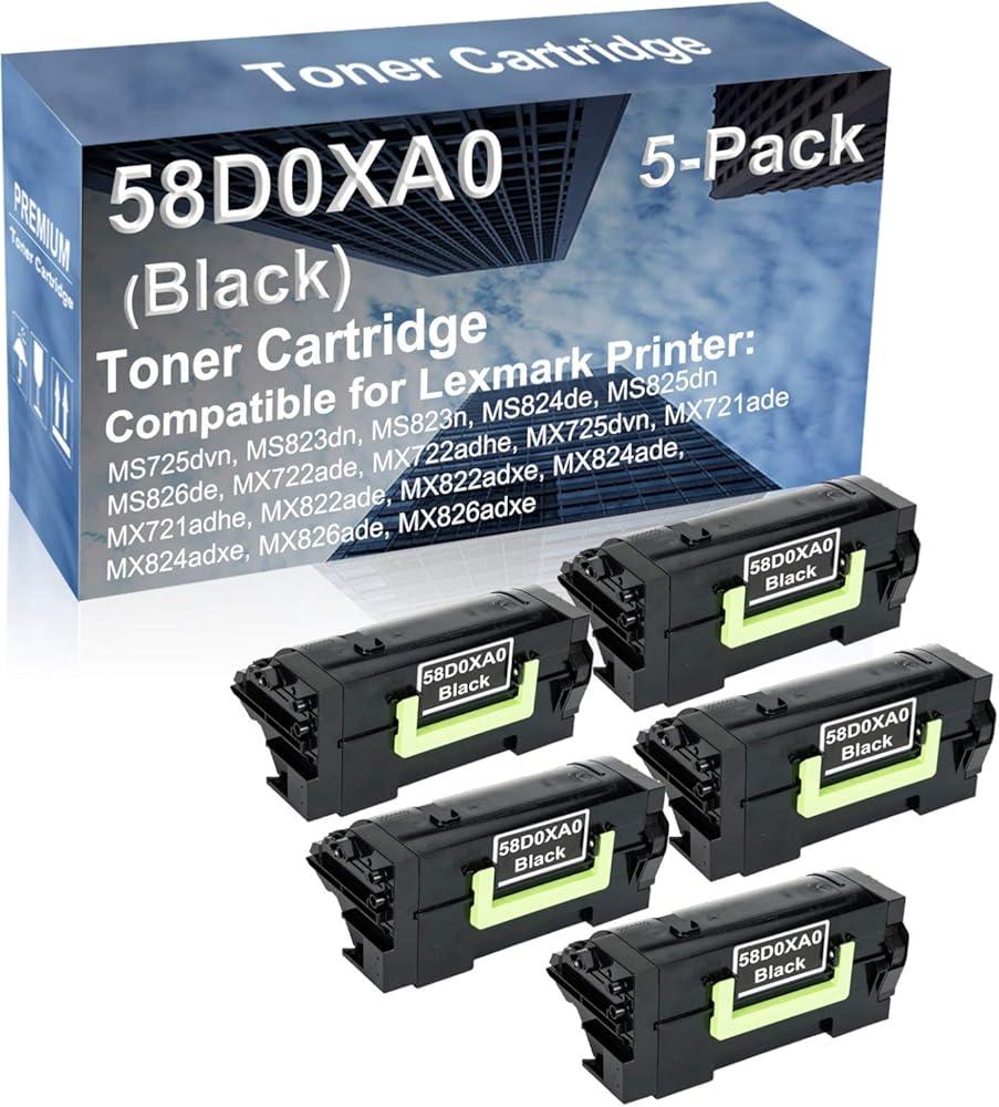 5-Pack Compatible High Yield MX722ade, MX722adhe, MX725dvn, MX721ade, MX721adhe, MX822ade Printer Cartridge Replacement for 58D0XA0 Toner Cartridge (Black)