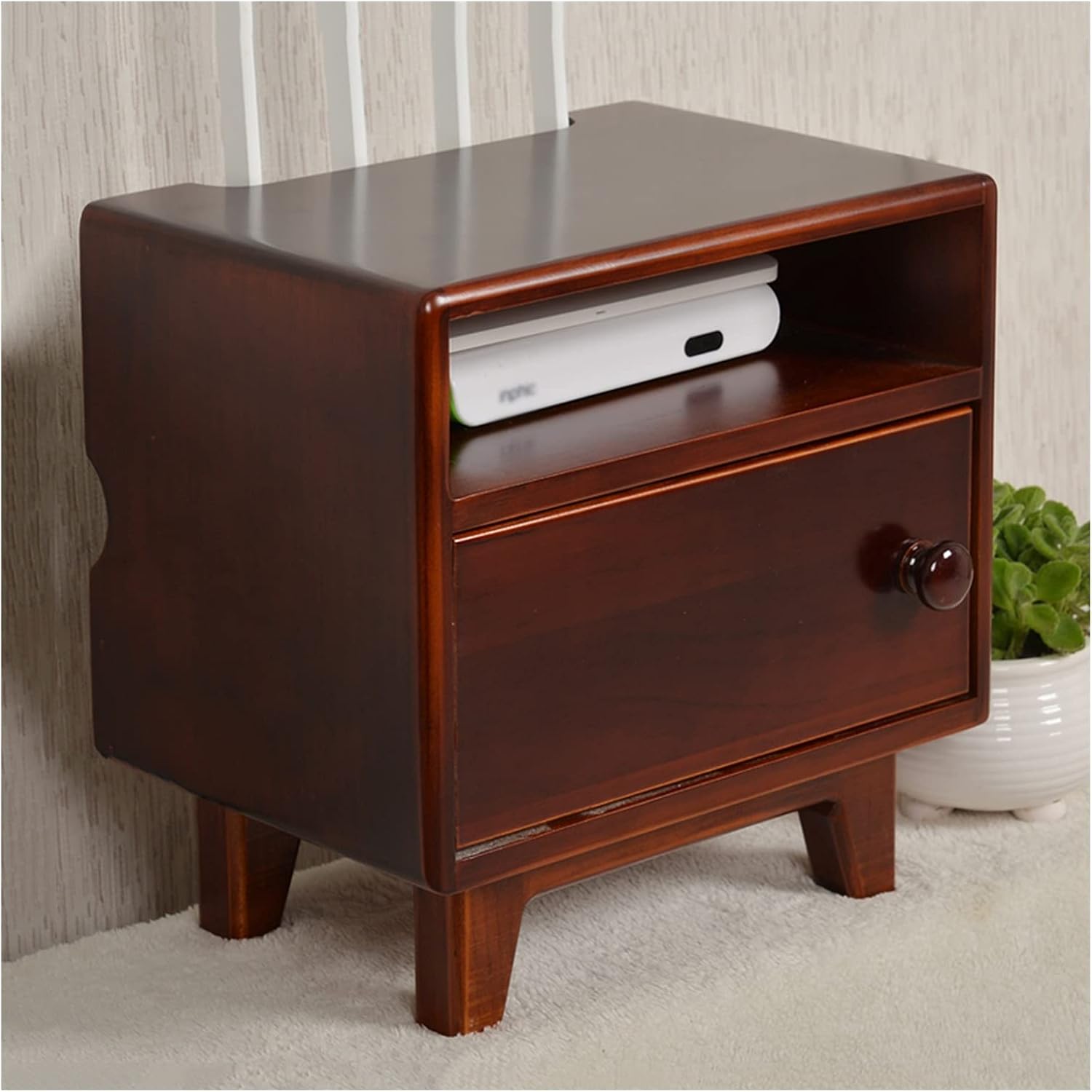 Cable Management Box Wooden Router Storage Boxes Organizer with High Feet Cable Power Plug Storage Box Magnetic Door Stop and Stainless Steel Hinge Cable Cords Organizer Boxes (F Regular style)