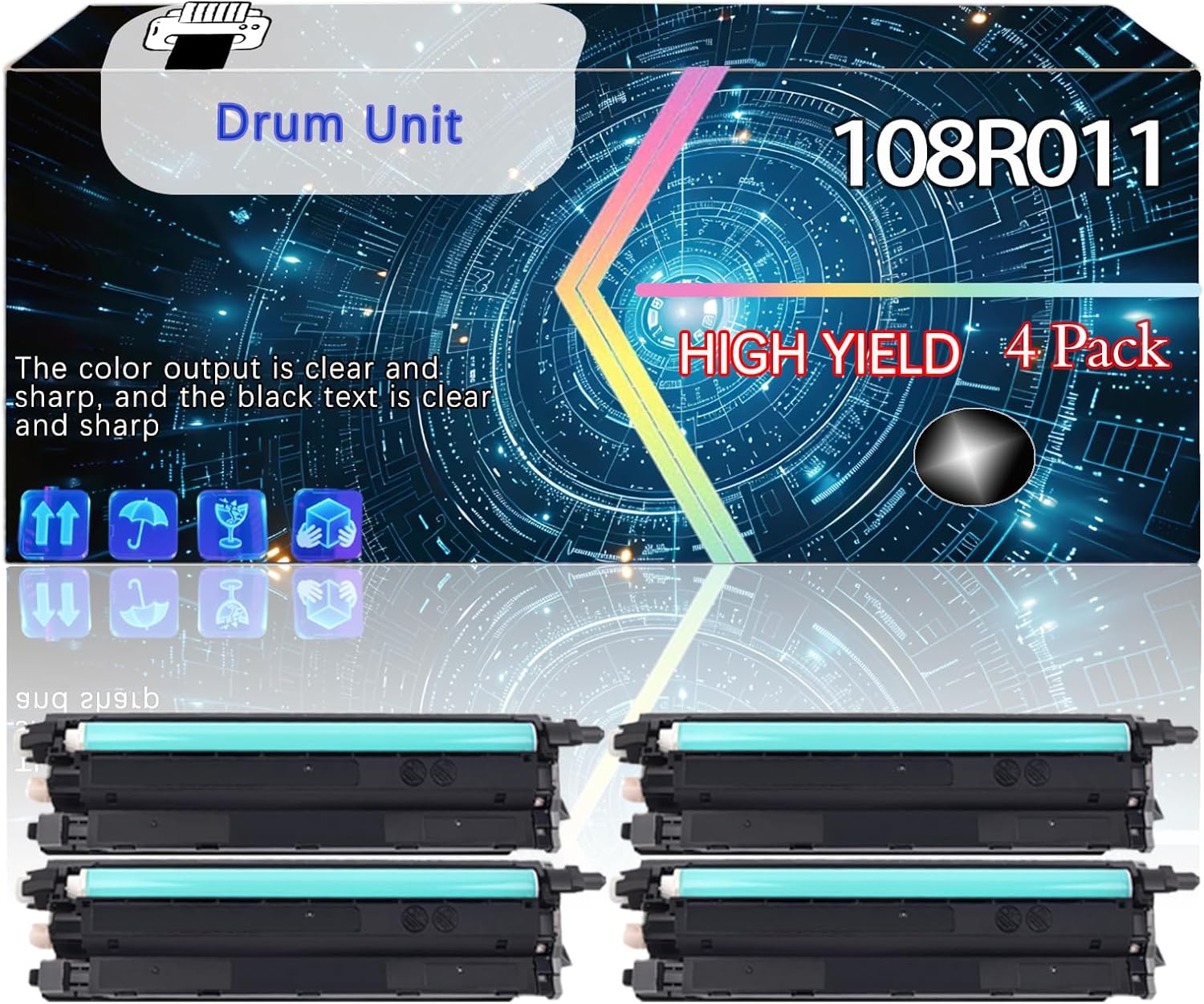 108R01121 Compatible for Xerox WorkCentre 6605DN WorkCentre 6605N WorkCentre 6655 Printers, Replacement Drum Unit High Yield Printer Accessories (4 Pack Black)