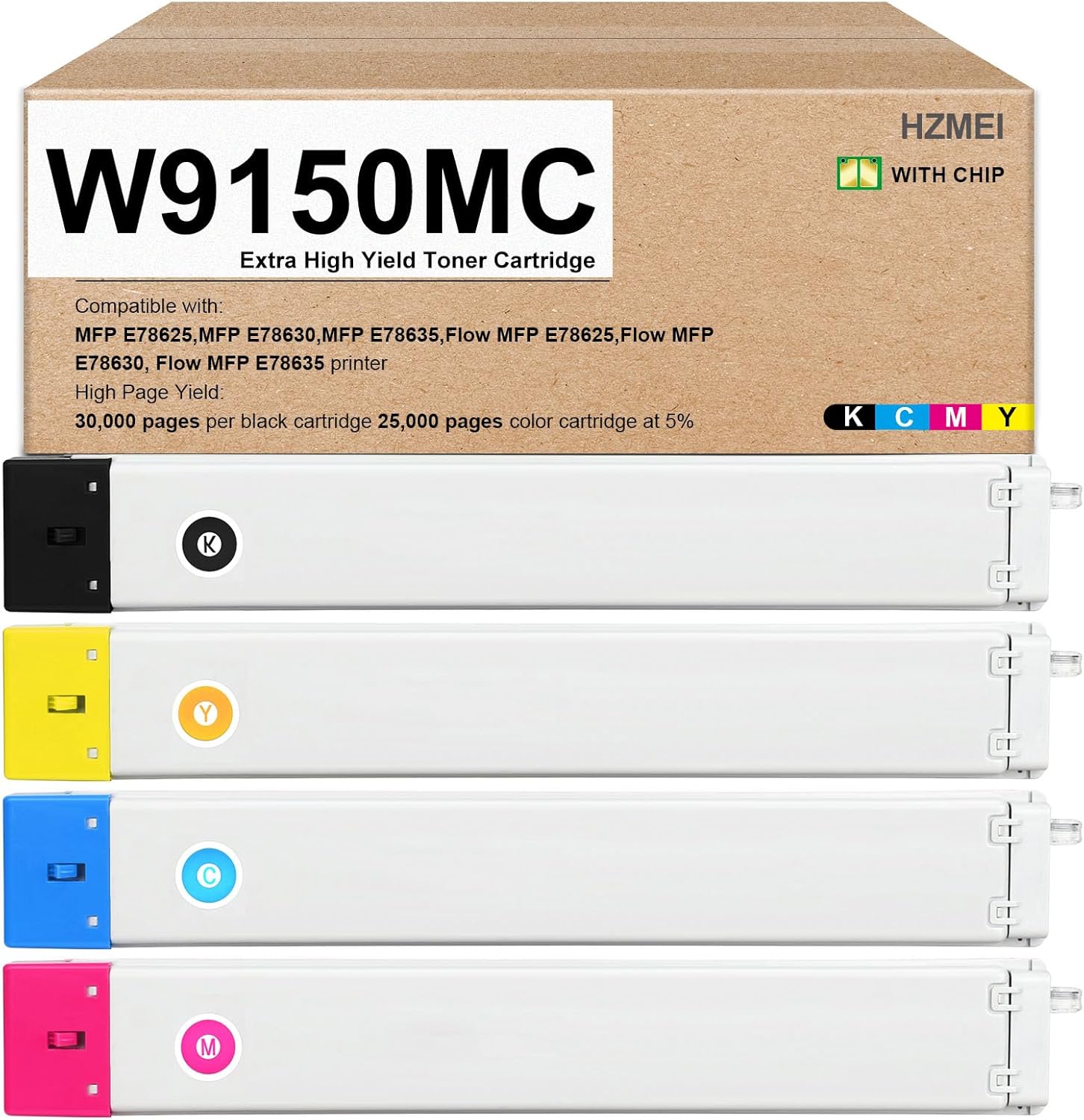 EVEINK Extra High Yield W9150MC W9151MC W9152MC W9153MC Toner Cartridge Compatible for MFP E78625dn E78630dn E78635dn Series Printer,Black Cyan Magenta Yellow