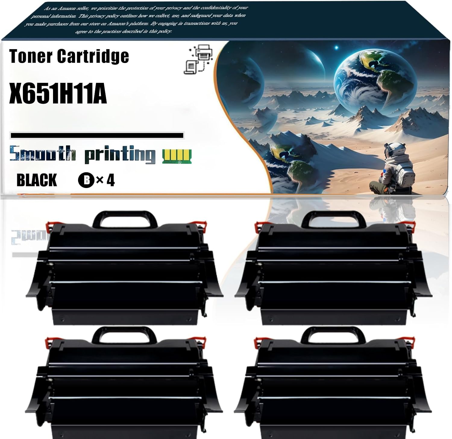 Replacement Parts Toner Cartridge X651H11A Compatible with Lexmark X651de X654de X658de Printers, Contains Chip and Clear Printing (4 Pack Black)