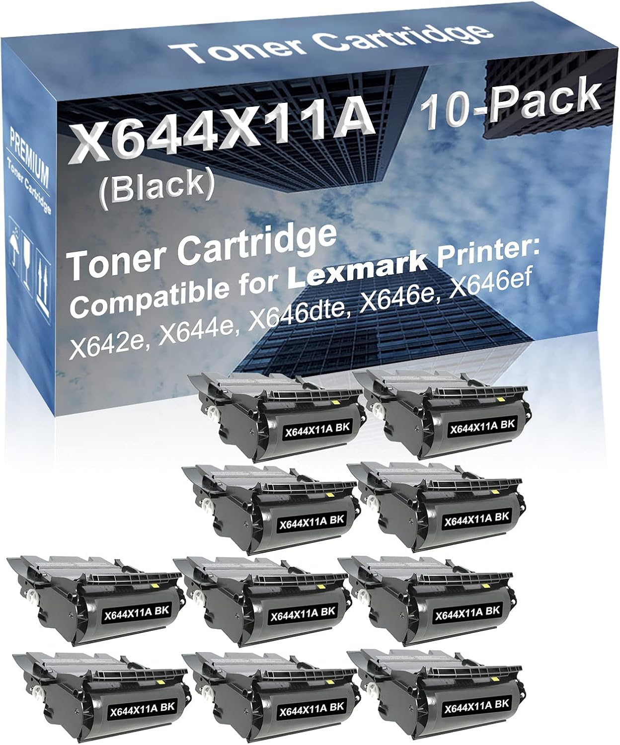 10-Pack Compatible High Yield X642e, X644e, X646dte, X646e, X646ef Printer Cartridge Replacement for X644X11A X644X21A Toner Cartridge (Black)