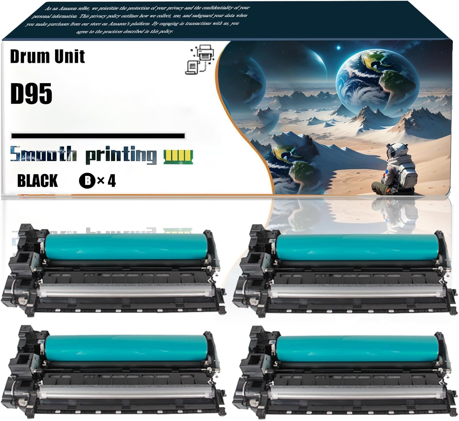 Replacement Parts Drum Unit D95 Compatible with Xerox D110 D125 D95 Printer, Contains Chip and Clear Printing (4 Pack Black)