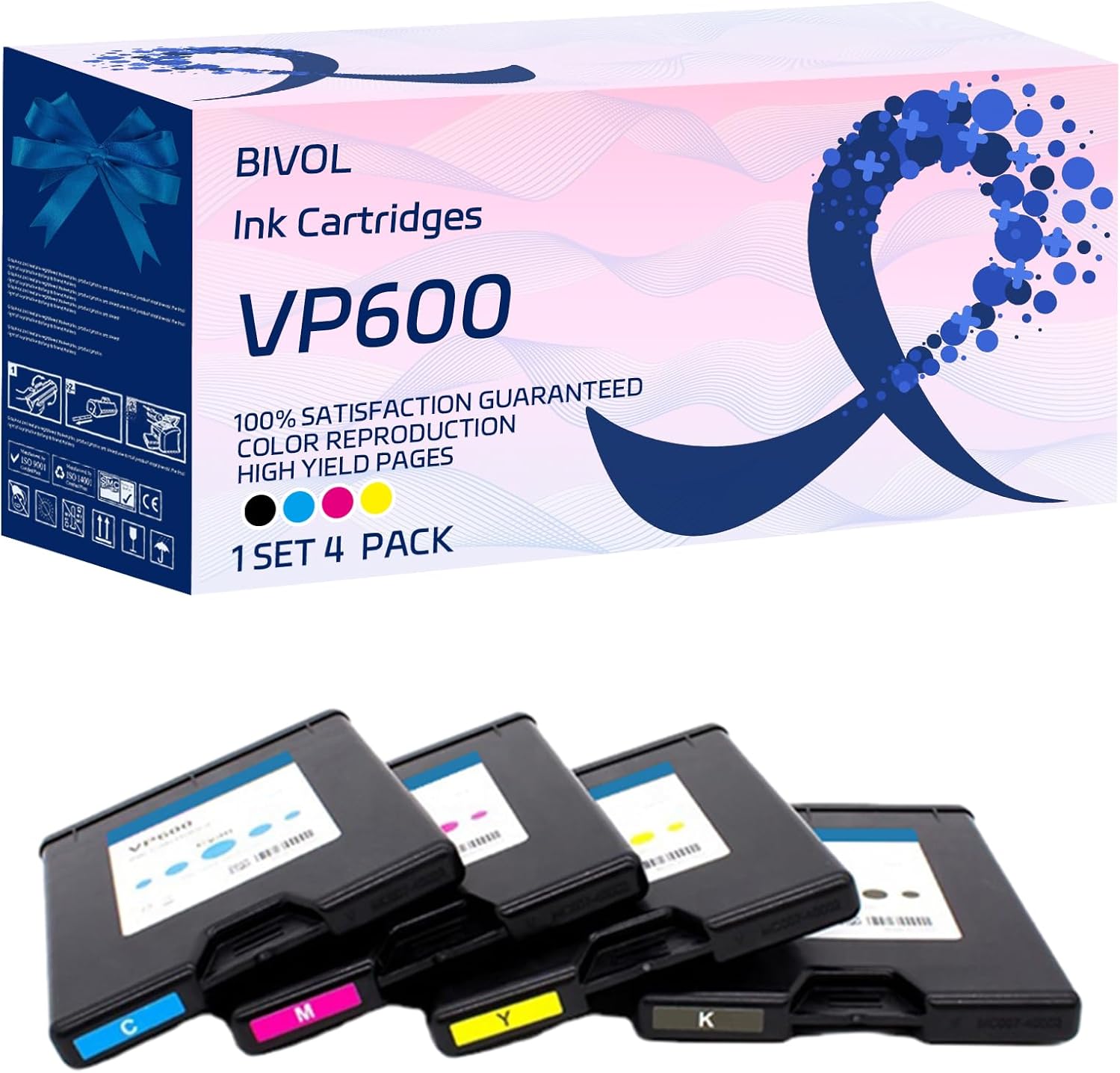 BIVOL VP600 Ink Cartridges Compatible for VIP Color 600 Printers, High Yield 60000 Pages (Multicolor)
