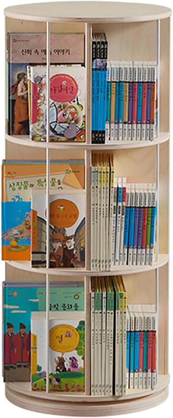 WUHUQN Multi-Layer Bookshelves Solid Wood Standing Bookcase 360° Rotating Bookshelf for Home Office Fashion Storage Shelf Bookcase