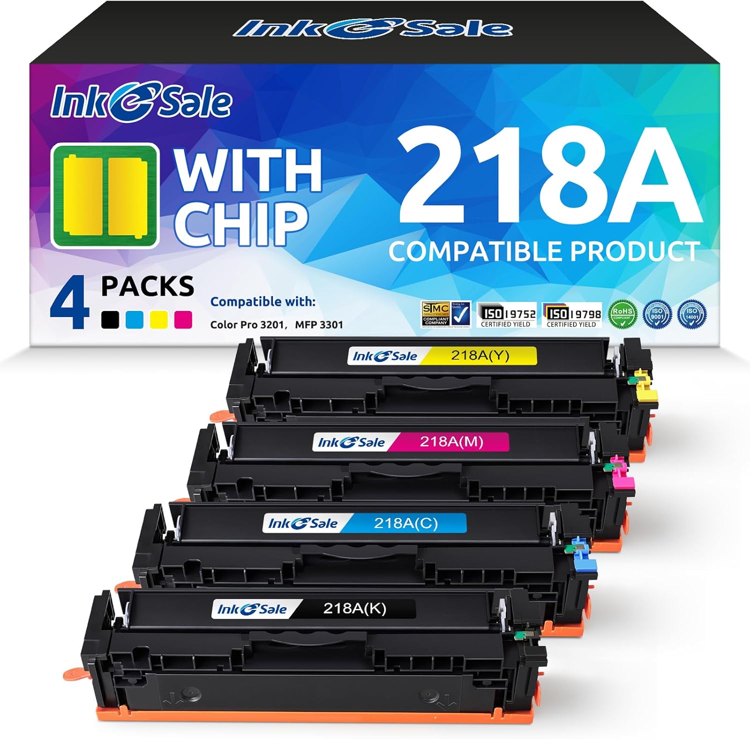 218A Toner Cartridge 4 Pack with Chip Compatible Replacement for HP 218A W2180A W2181A W2182A W2183A 218A Toner Works with Color Pro 3201 3201dw MFP 3301 3301cdw 3301fdw 3301sdw Series Printer