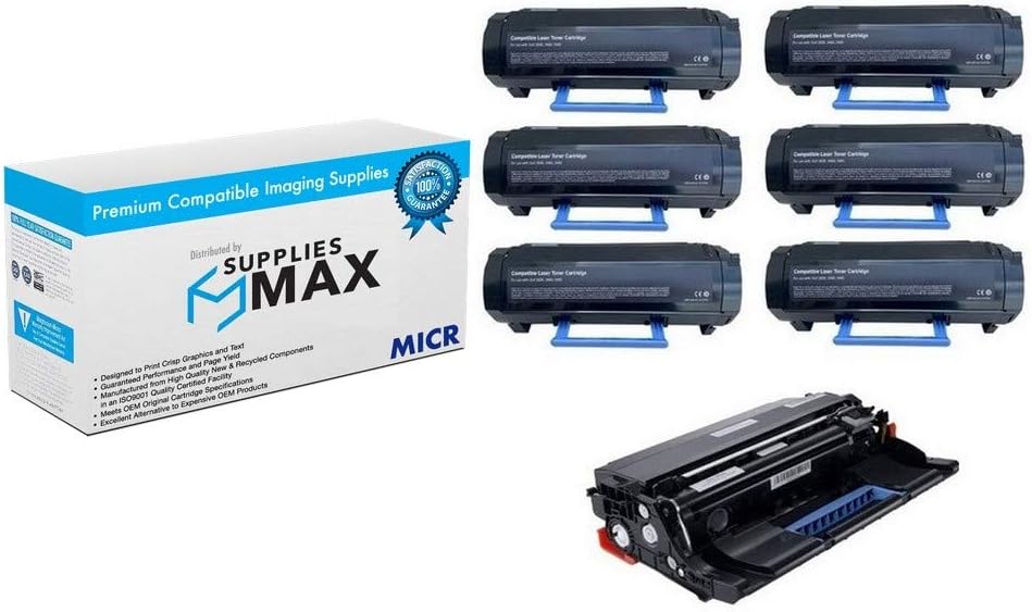SuppliesMAX Compatible MICR Replacement for Dell B3460DN Drum/High Yield Toner Value Combo Pack (1-Drum Unit/6-Toners) (9GG2G_6PKVB)