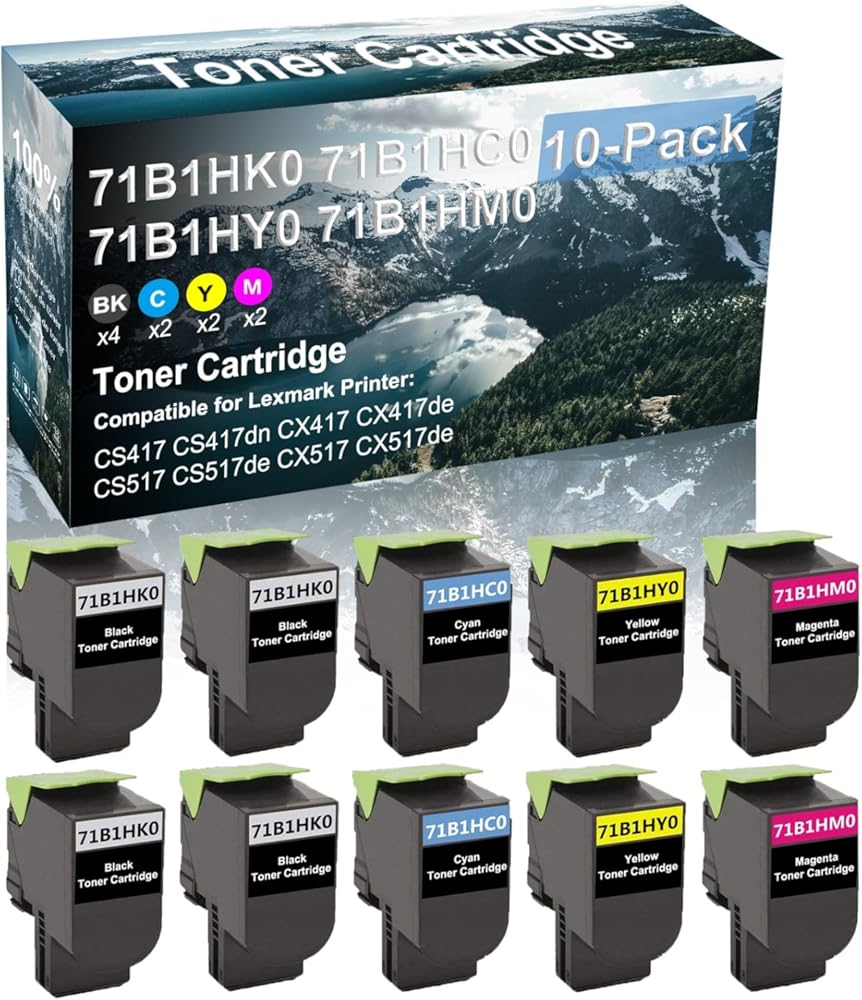 Credibility Store 10 Pack (BK+C+Y+M) Compatible 71B1HK0 71B1HC0 71B1HY0 71B1HM0 Laser Printer Toner Cartridge High Yield Use for CS417 CS417dn CX417 Printer