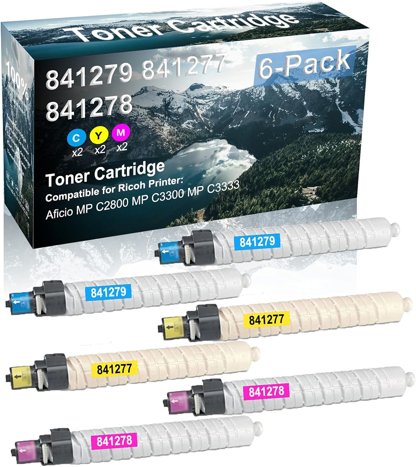 Credibility Store 6 Pack (C+Y+M) Compatible (High Yield) Aficio MP C2800 MP C3300 MP C3333 Printer Toner Cartridge Replacement for Ricoh 841279 841277 841278 Toner Cartridge