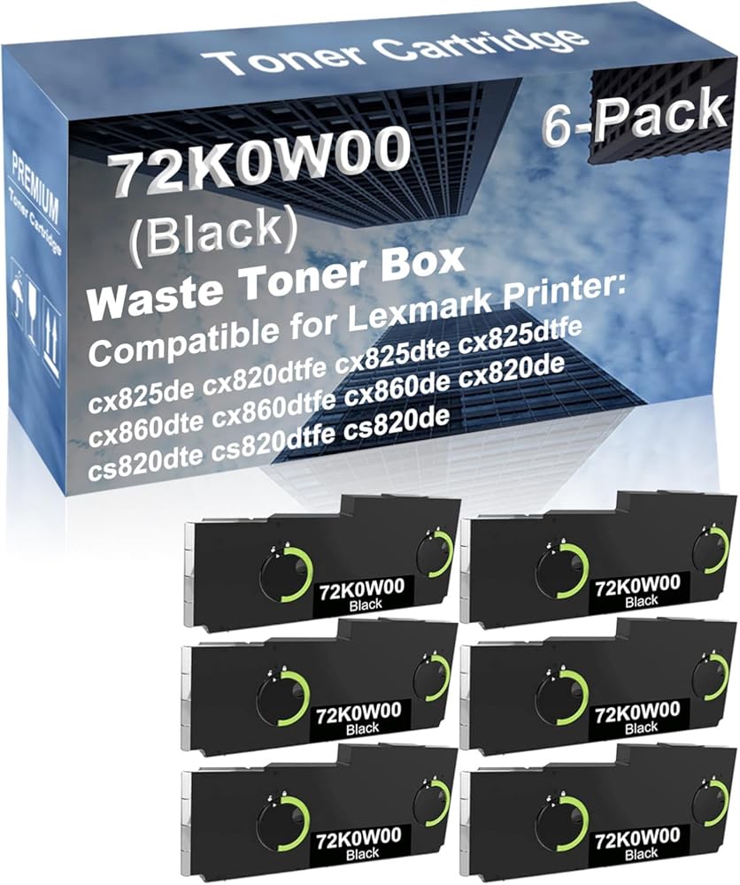 6-Pack Compatible High Capacity 72K0W00 Printer Waste Toner Container Box use for cx860dte cx860dtfe cx860de Printer (Black)