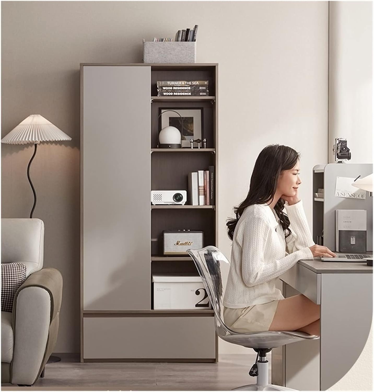 Bookcase Floor Combination Cabinet with Door Locker for Living Room Household MINGPING (Color : B 79x35x180cm)