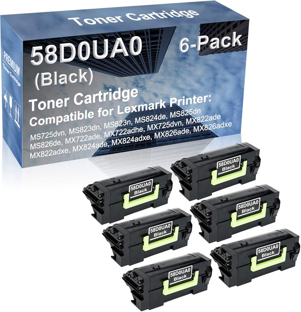 6-Pack Compatible High Capacity 58D0UA0 Toner Cartridge use for MS725dvn MS823dn MS823n MS824de MS825dn Printer (Black)