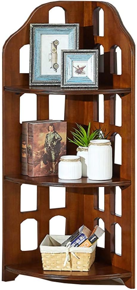 PichaPichaBang Bookshelf Solid Wood Bookcase, Three-Story, Corner-to-Corner Shelf, Living Room Bedroom Study