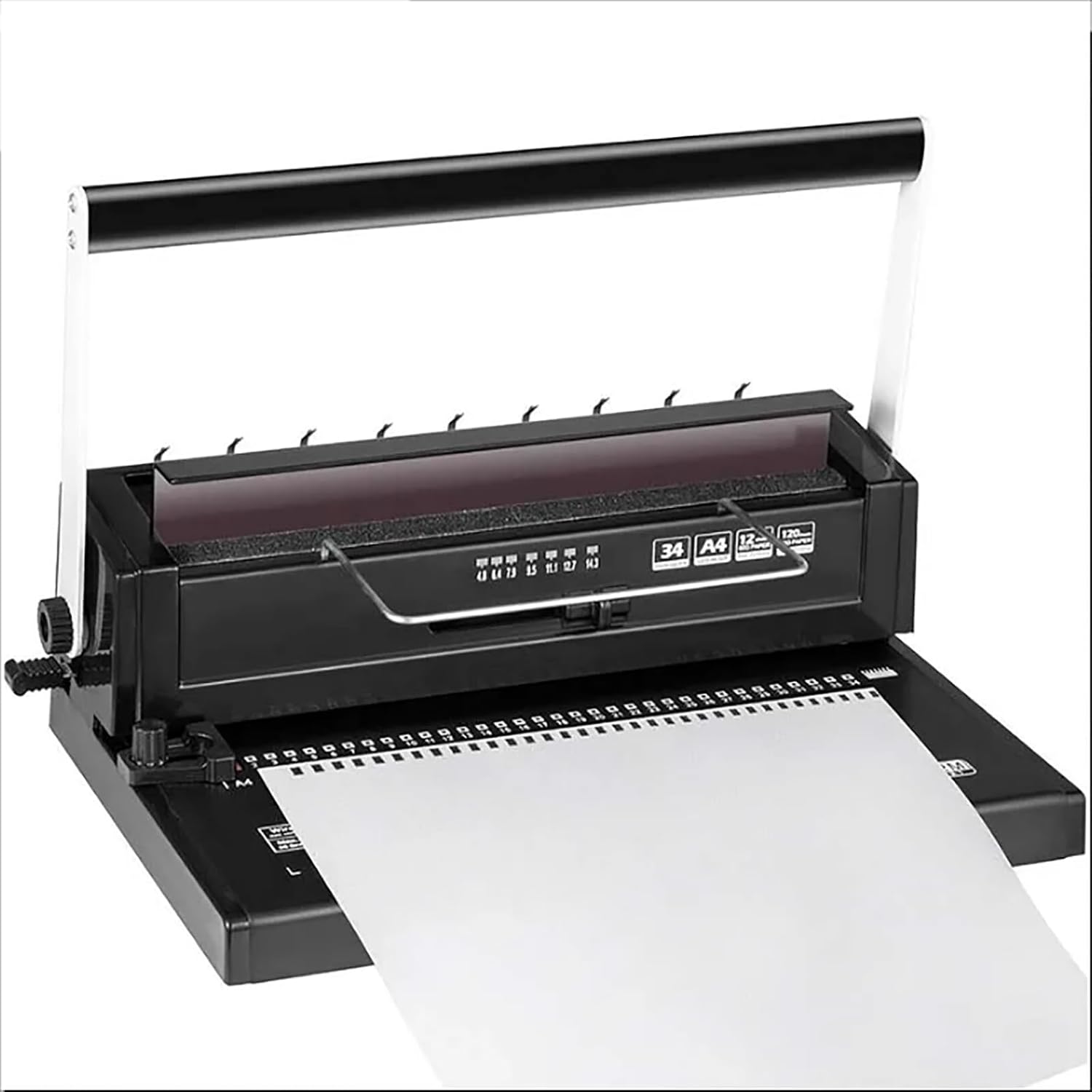 JIQHOHX Coil Binding Machine, 34-Hole A4 Spiral Coil Paper Punching Machine, 2.5 Mm, 4.5 Mm and 6.5 Mm Margins Adjustable, Binding Capacity: 120 Sheets, for Offices, Libraries, Bookstores