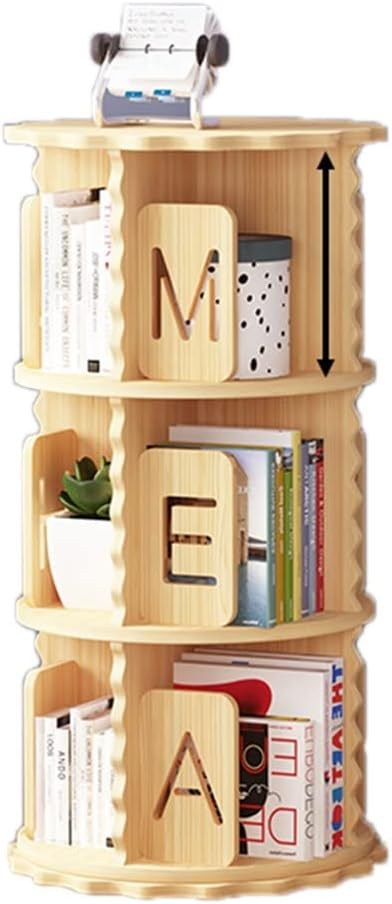 360° Rotating Bookshelf, Wood Multi-Layered Children's Bookcase, Stimulate Children's Interest in Reading,Space-Saving (Wood 48 * 98cm)