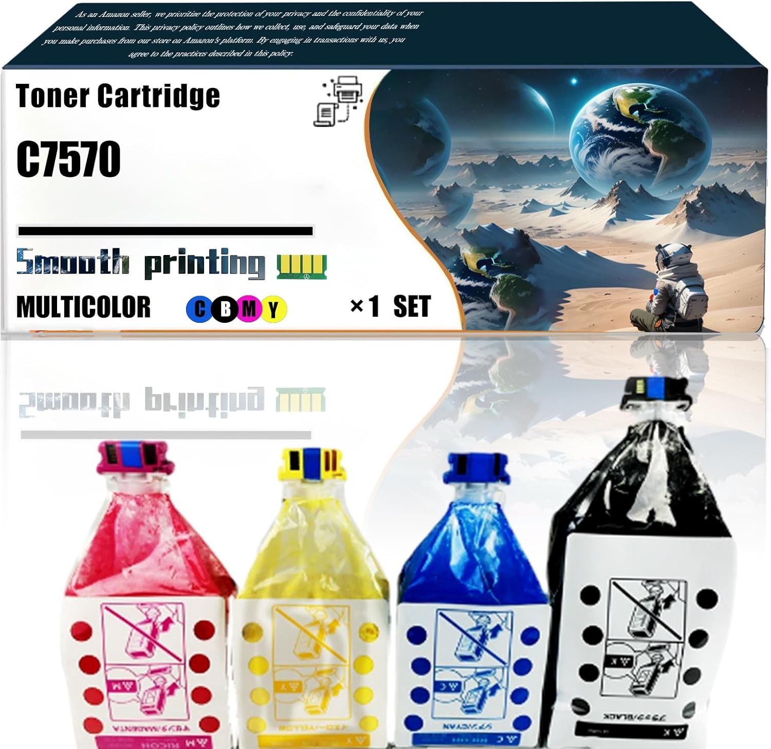 LSSF Replacement Parts Toner Cartridge C7570 Compatible with Savin C6055 C7570 Printers, Contains Chip and Clear Printing (4-Pack BK/C/M/Y)