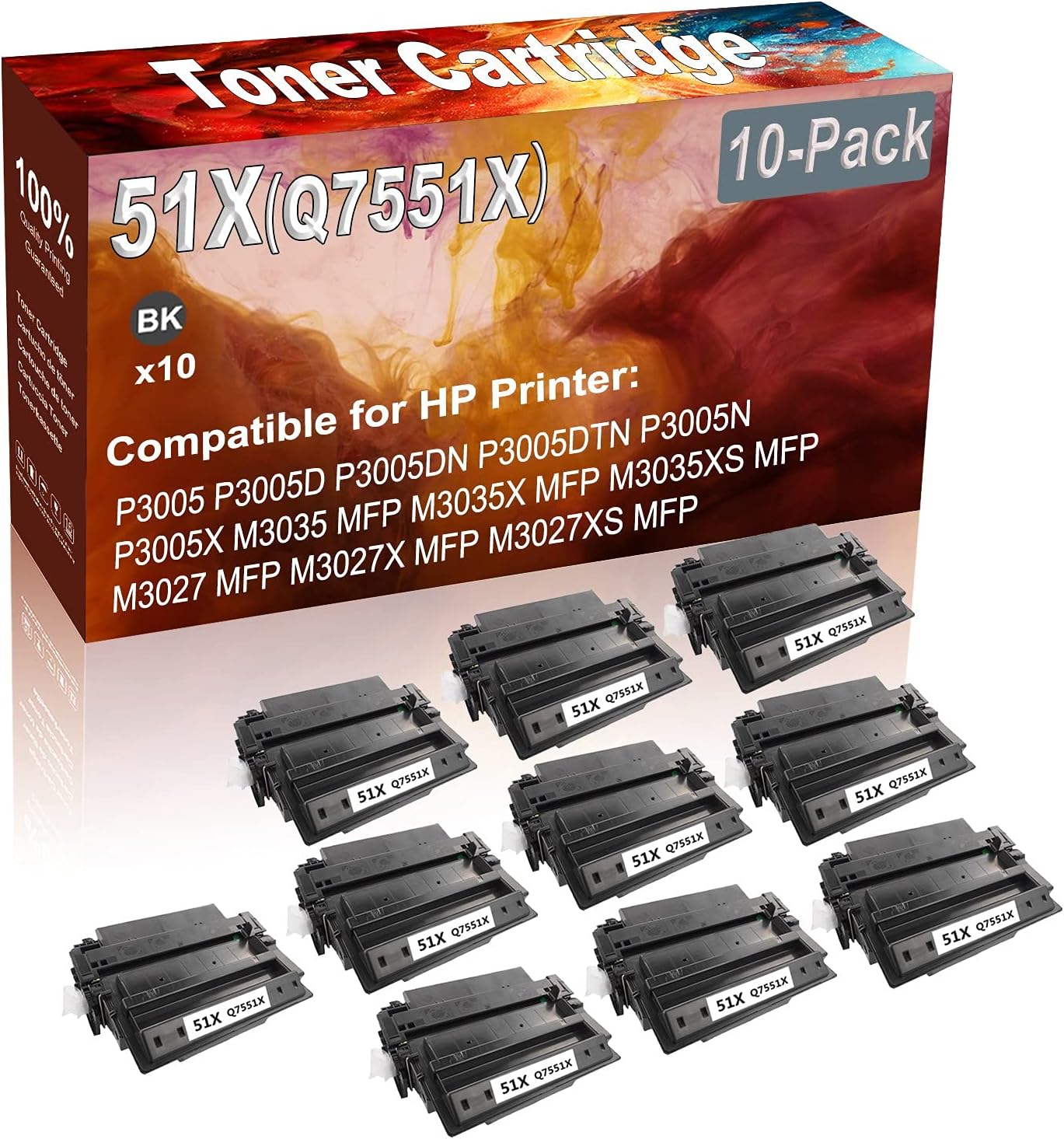 10-Pack (Black) Compatible P3005 P3005D P3005DN Laser Printer Cartridge (High Capacity) Replacement for HP 51X (Q7551X) Printer Cartridge