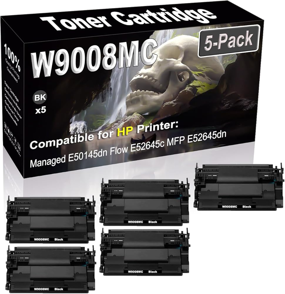 SINIYA 5-Pack (Black) Compatible High Yield W9008 W9008MC Laser Printer Toner Cartridge use for Managed E50145dn Flow E52645c MFP E52645dn Printer