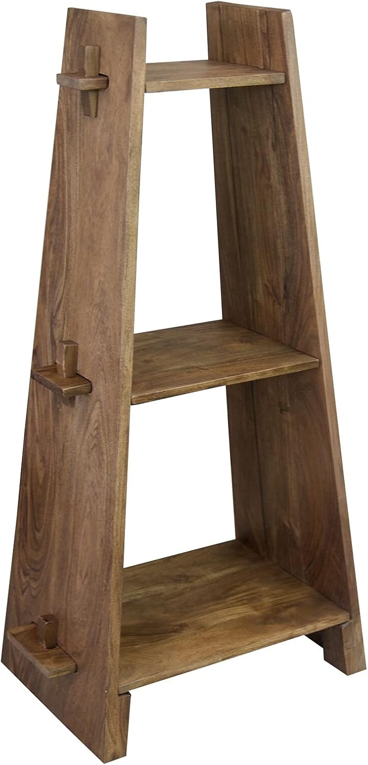 Unknown1 Solid Acacia Wood 3 Tier A-Frame Bookcase Brown Modern Contemporary Rustic Walnut Finish