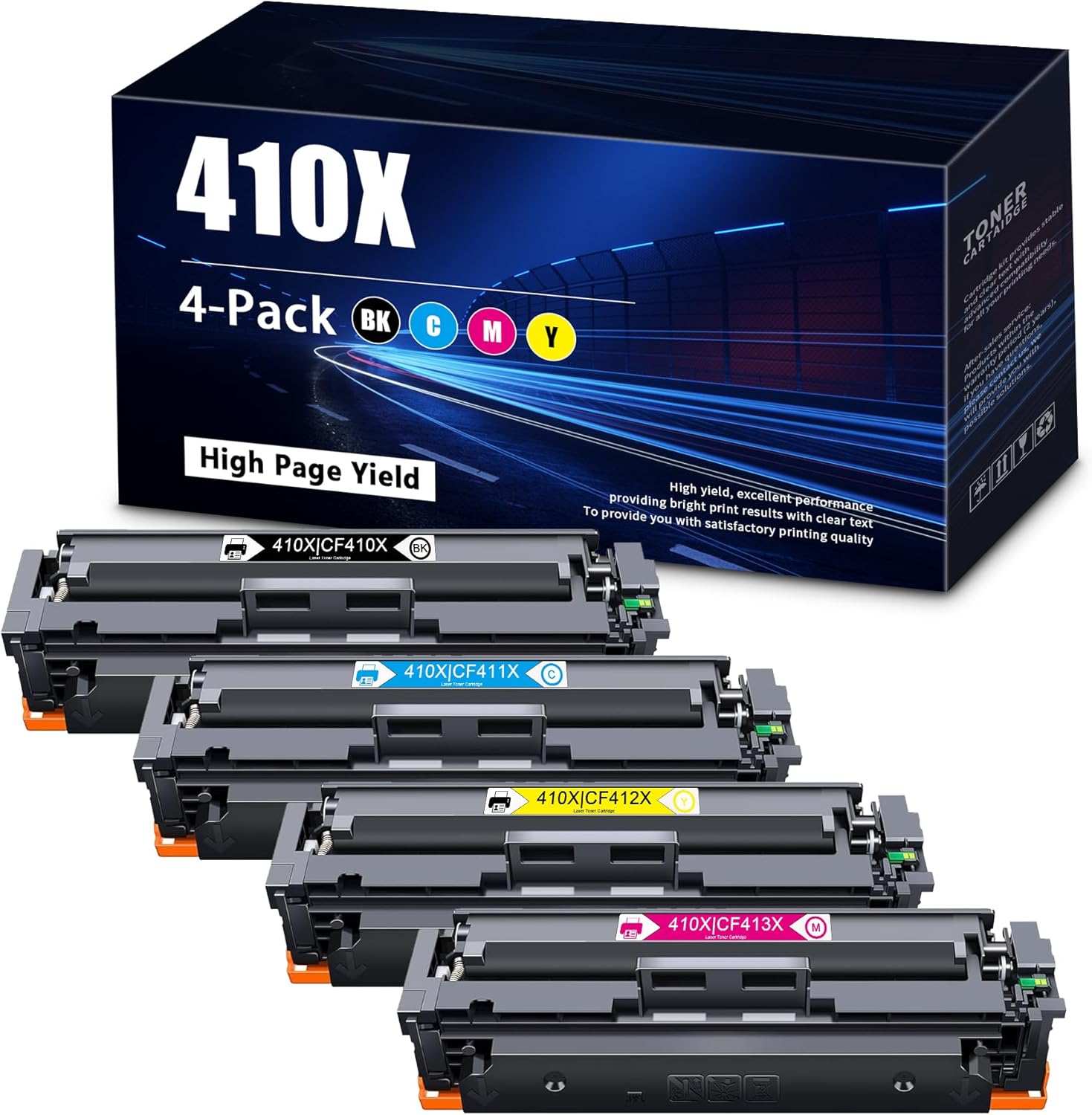 410X Toner Cartridge 4-Pack: CF410X CF411X CF412X CF413X Replacement for HP 410X High Yield Toner Cartridge Color Pro MFP M377 M477 Series Printer (Black,Cyan,Magenta,Yellow) CF410XQ