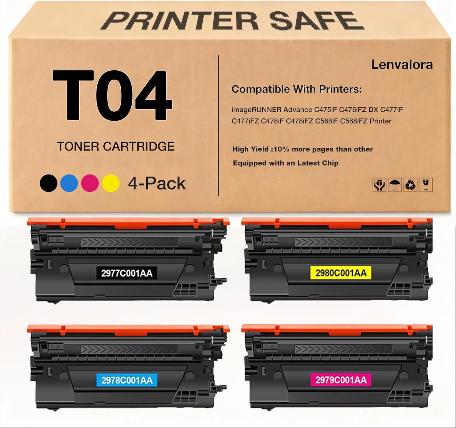 lenvalora T04 Toner Cartridge New Chip Replacement for Canon T04 T04L Toner Work for ImageRunner Advance C457 C475iF C475iFZ DX C477 C477iF C477iFZ C478iF C478iFZ C568 C568iF C568iFZ Printers