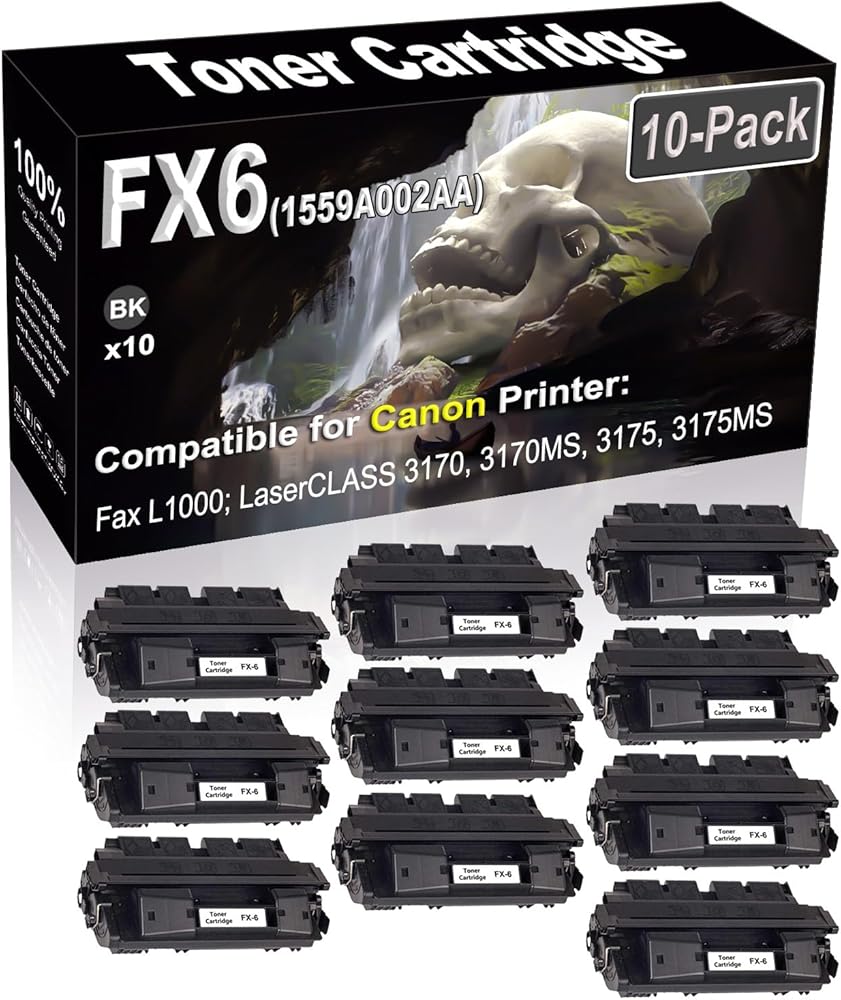 10-Pack (Black) Compatible High Yield FX6 FX-6 1559A002AA Laser Printer Toner Cartridge use for Canon Fax L1000 LaserCLASS 3170 3170MS 3175 3175MS Printer