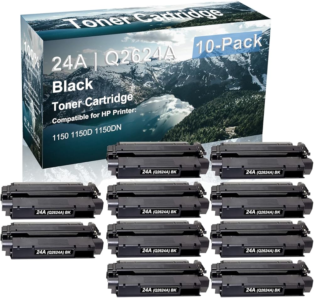 10 Pack Compatible High Capacity 24A | Q2624A Laser Printer Toner Cartridge use for HP 1150 1150D 1150DN Printer (Black)