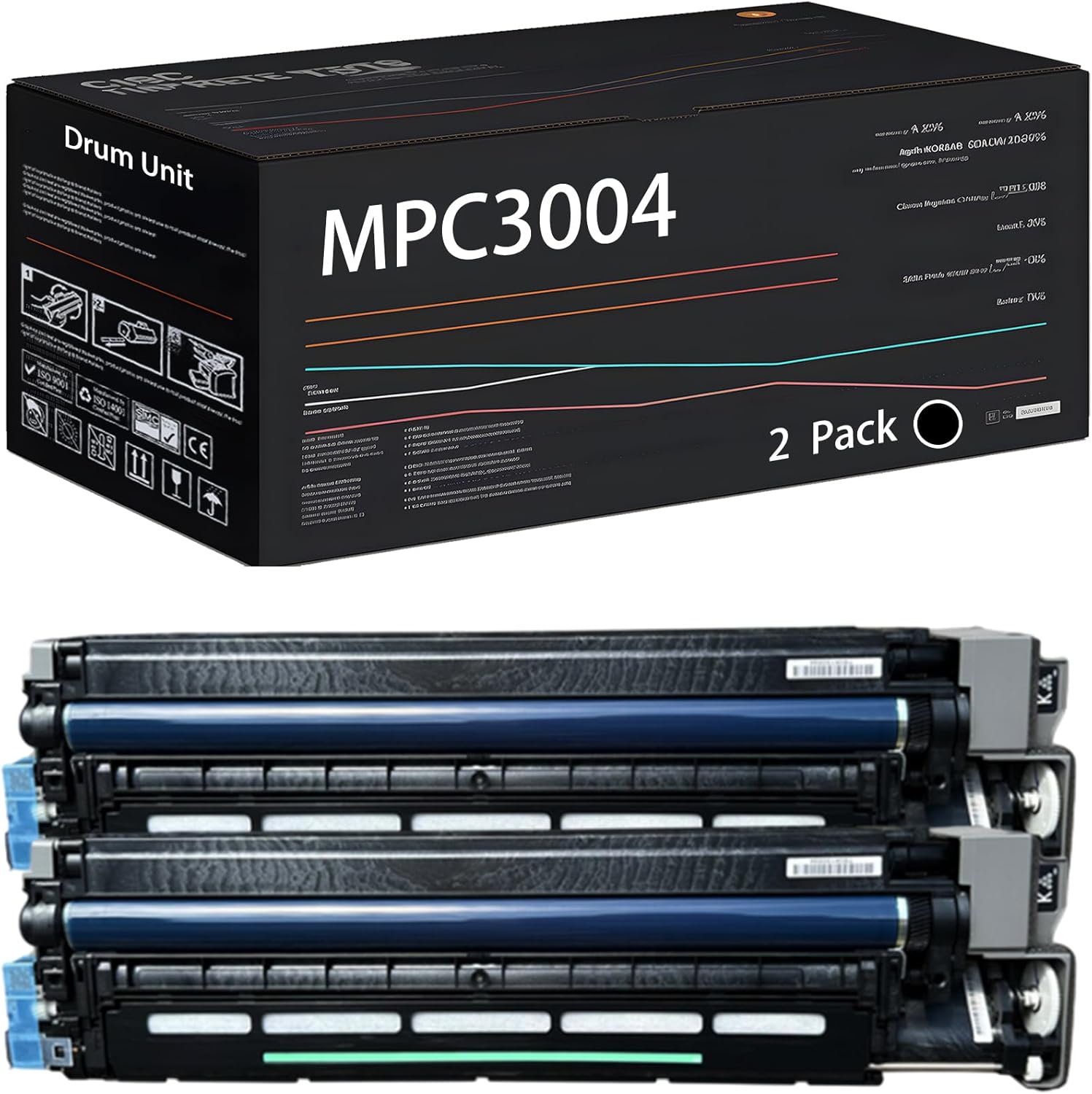 UVUMB Compatible with Ricoh MPC3004 Drum Unit Work for Ricoh MP C3004 MP C3004ex MP C3504 MP C3504ex MP C501SP Printers, with Chip, High Yield 50000 Pages, High-Definition Printing (2 Pack Black)
